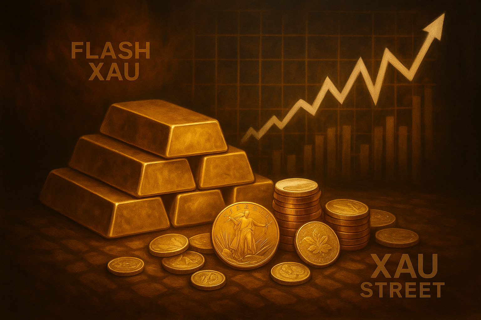Barres et pièces d’or avec graphique financier