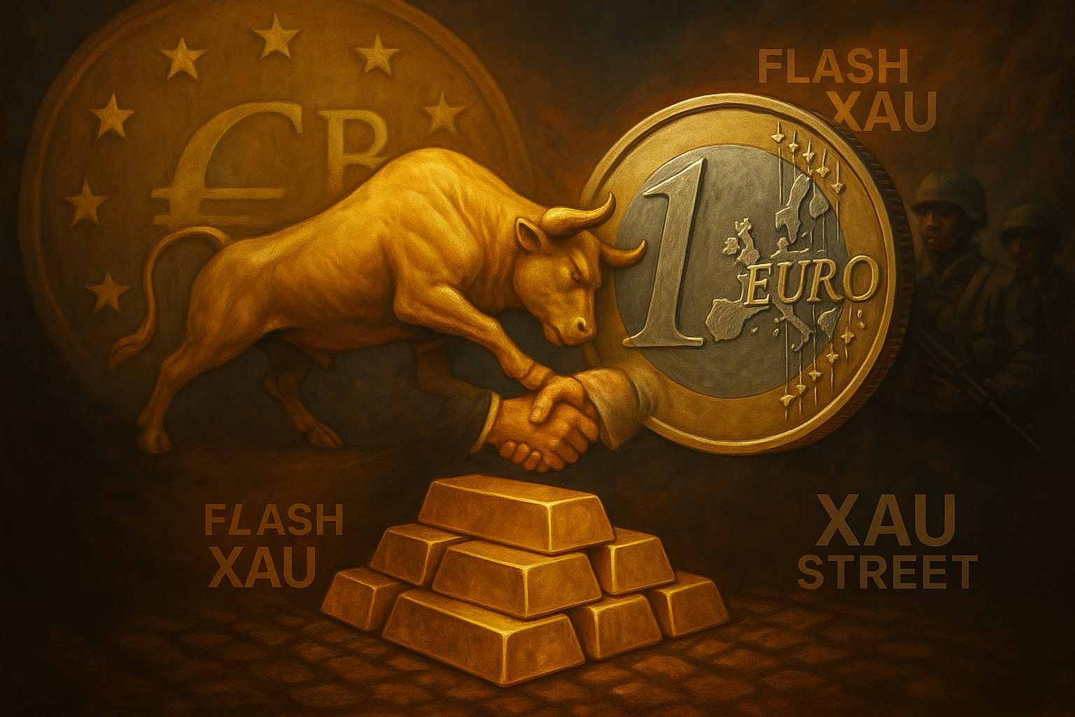 Pièces d’or et symbole euro graphique comparatif