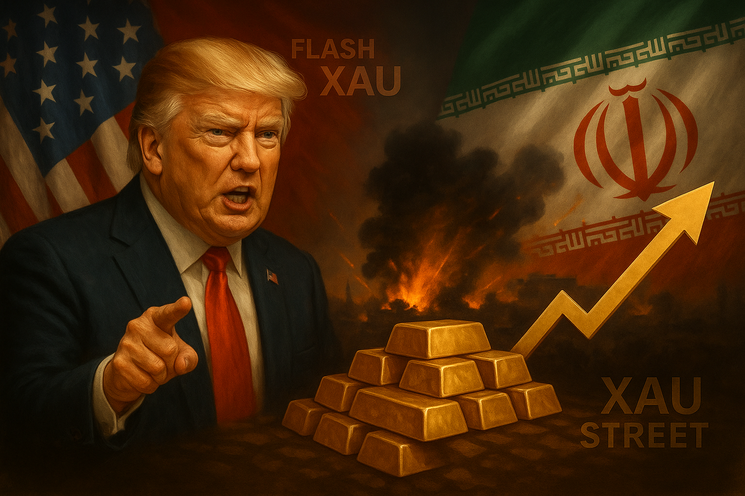 Trump menaçant l’Iran avec fond nucléaire et lingot d’or