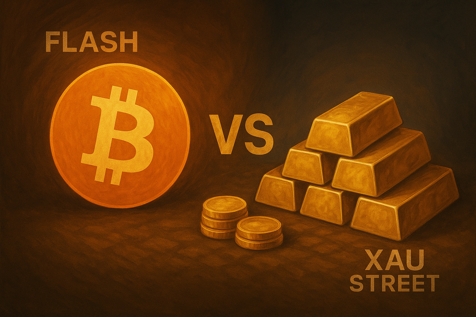 Comparatif Bitcoin et lingots d’or sur fond sombre
