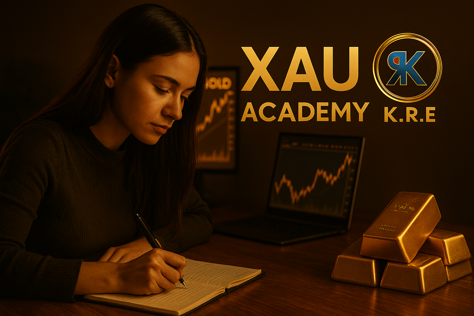 Étudiant concentré en formation gratuite sur l’or (XAU:USD) via K.R.E et XAU Academy