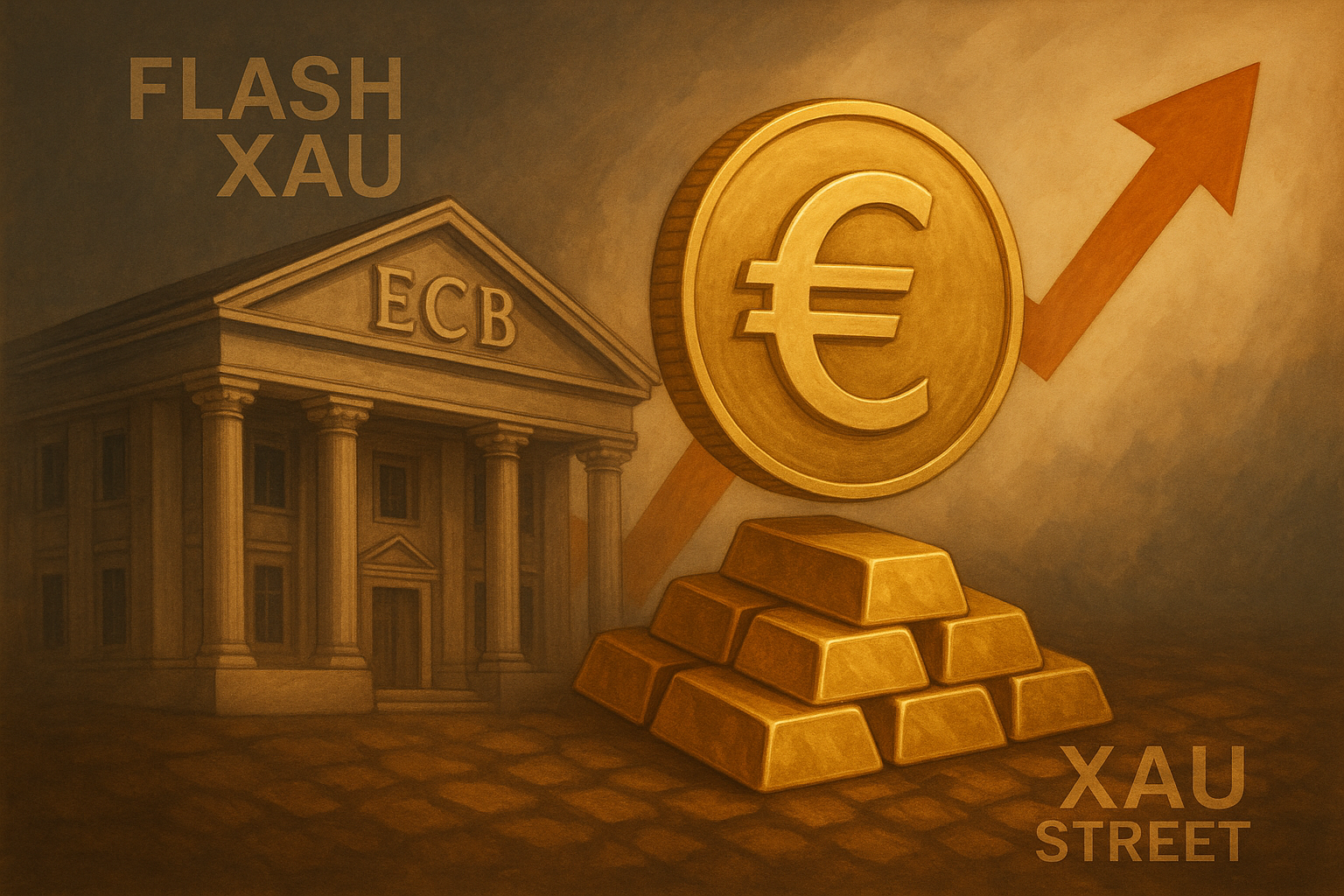 Illustration de la BCE avec lingots d’or et euro bloqué