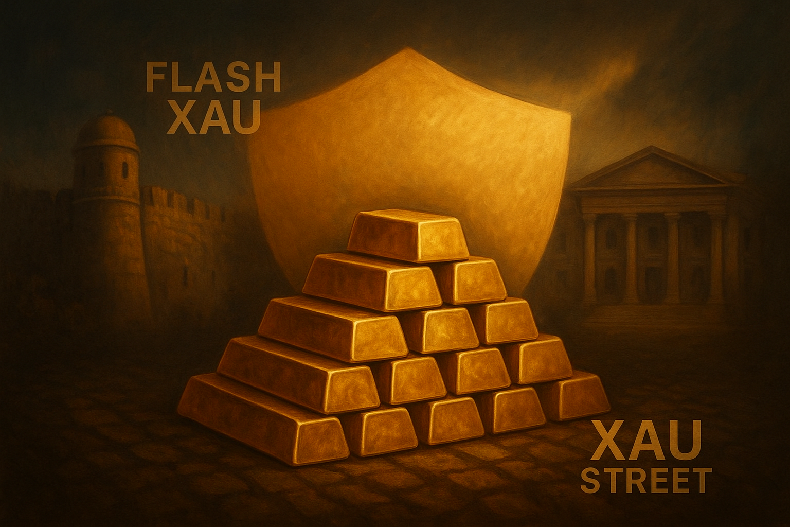 Lingots d’or et bouclier brillants symbolisant la sécurité patrimoniale