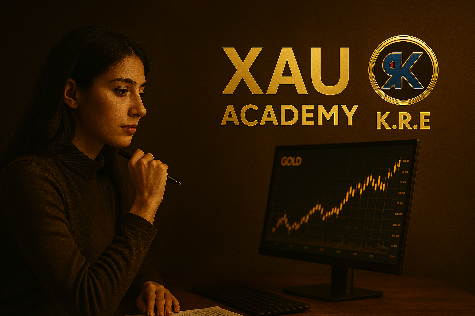 Trader apprenant l’éducation financière avec KRE et XAU Academy