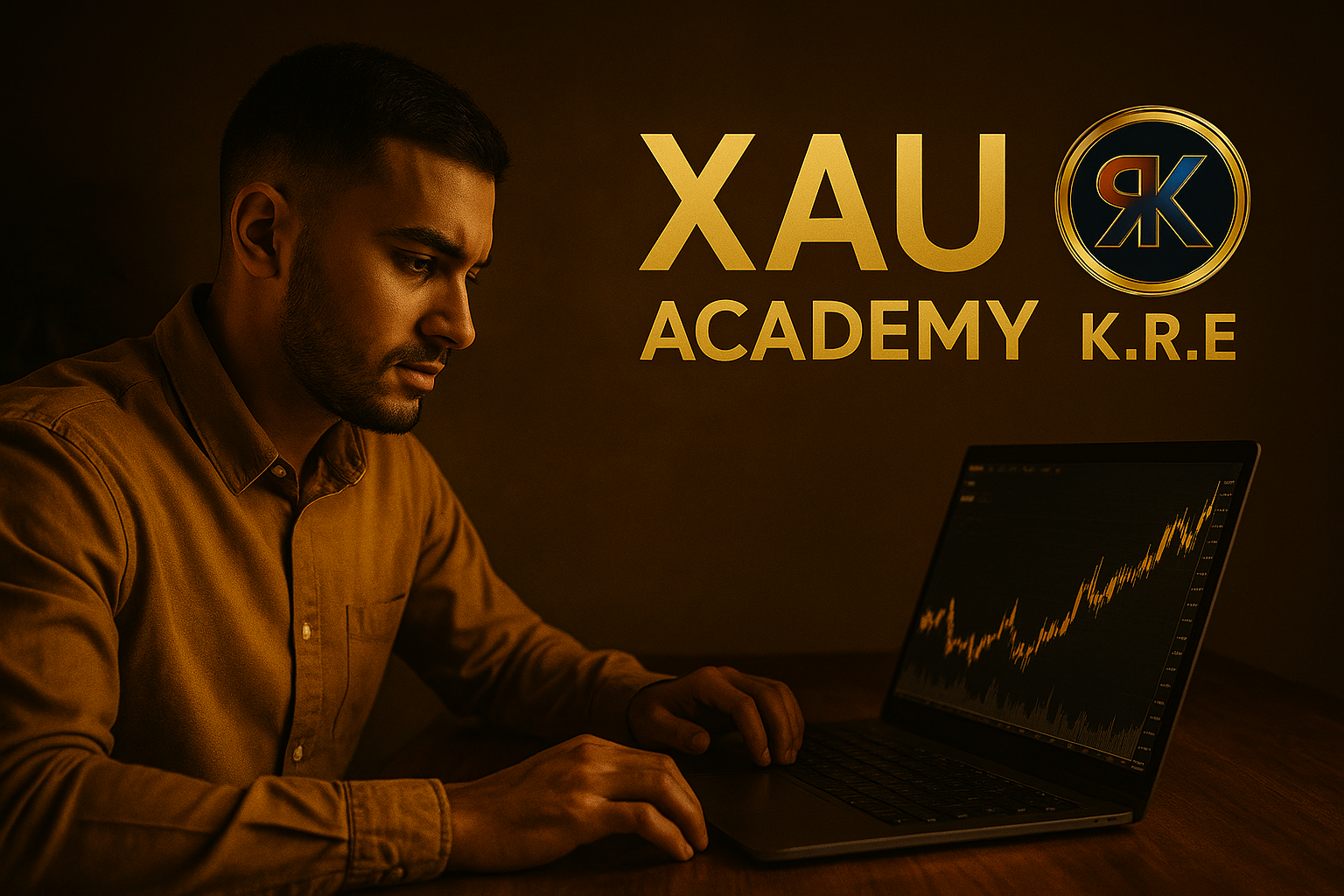 Trader concentré sur un graphique XAU/USD – Formation financière K.R.E via XAU Academy