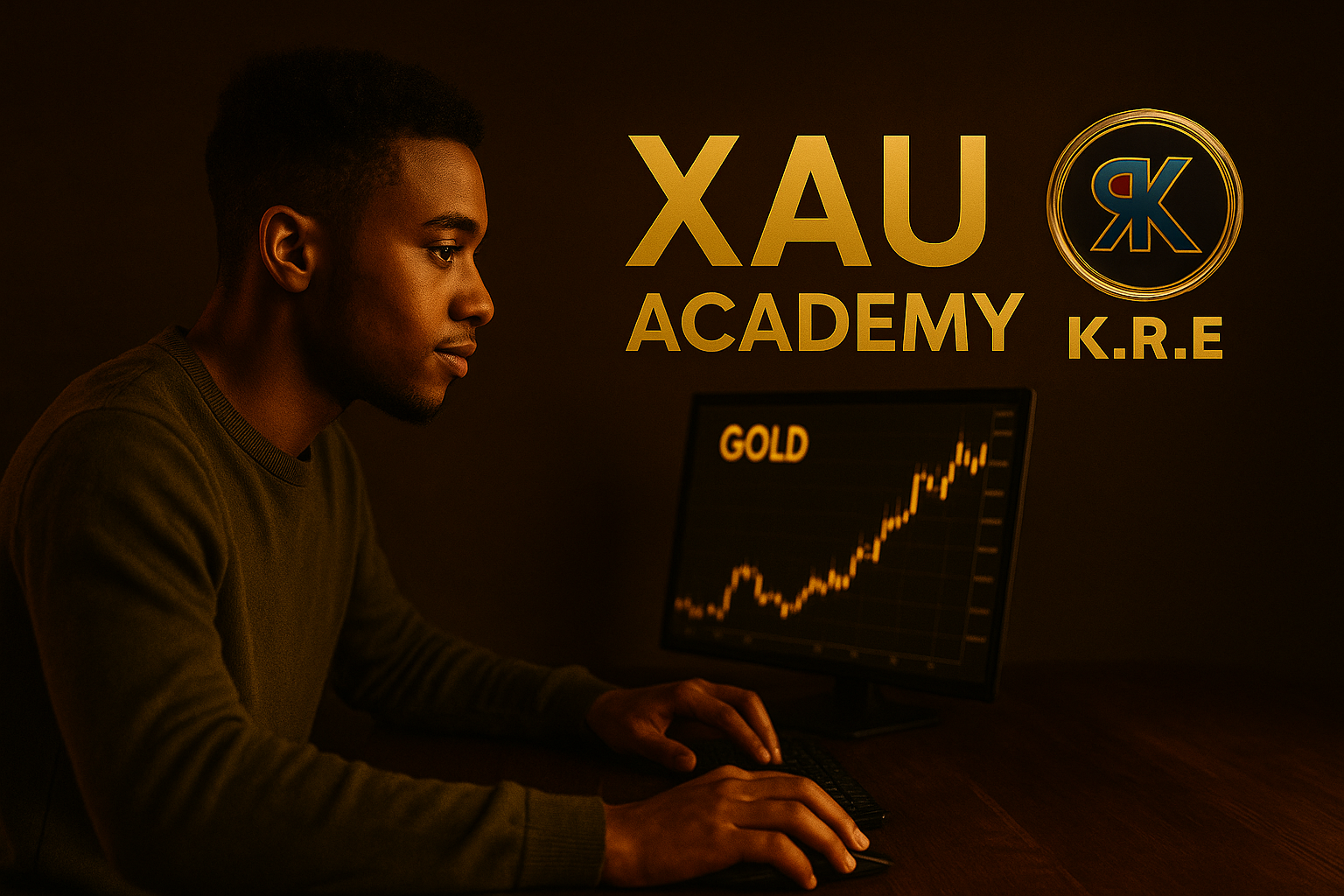 Trader débutant se formant tôt au trading de l’or avec K.R.E via XAU Academy