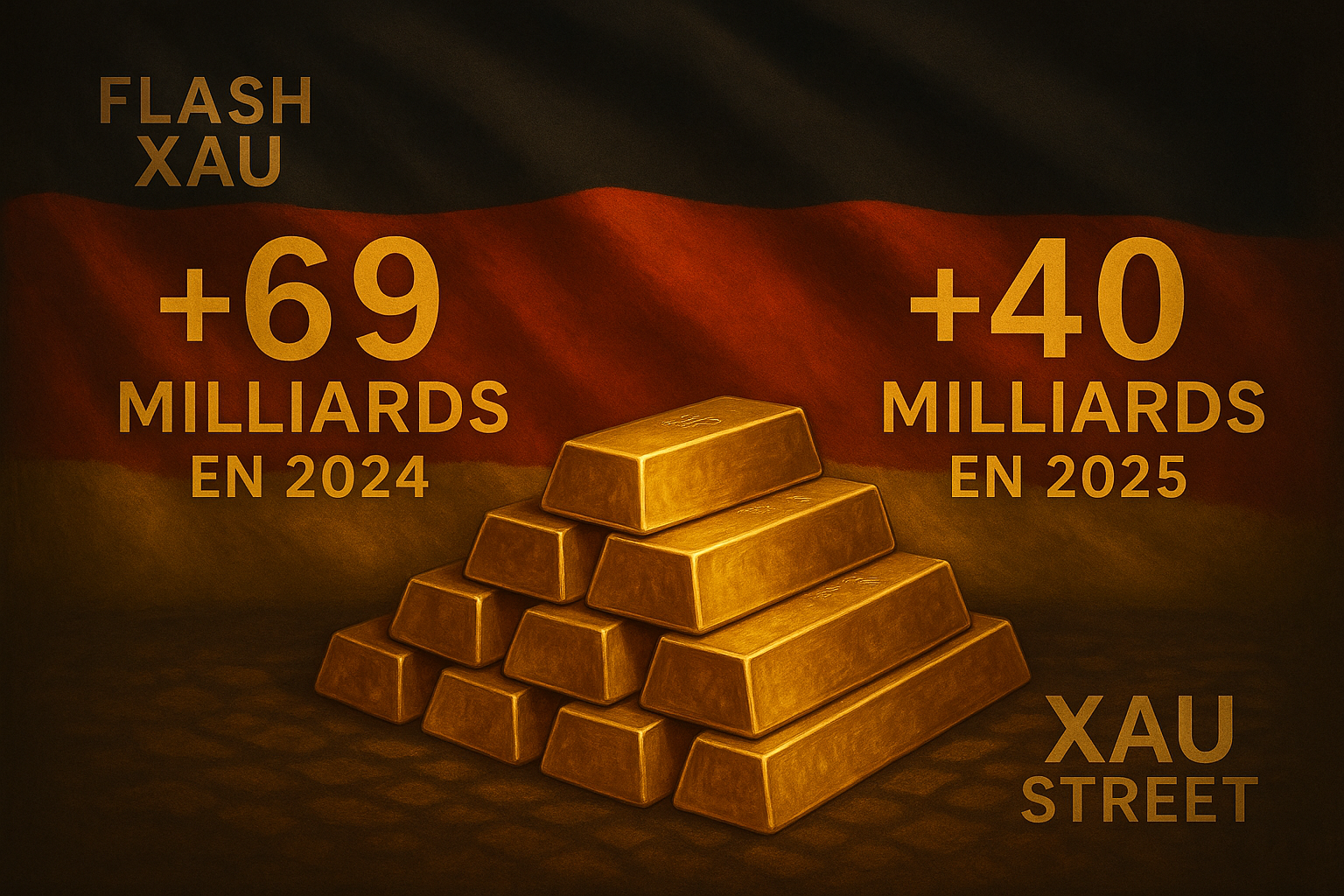 lingots d’or avec drapeau allemand 69 milliards et 40 milliards