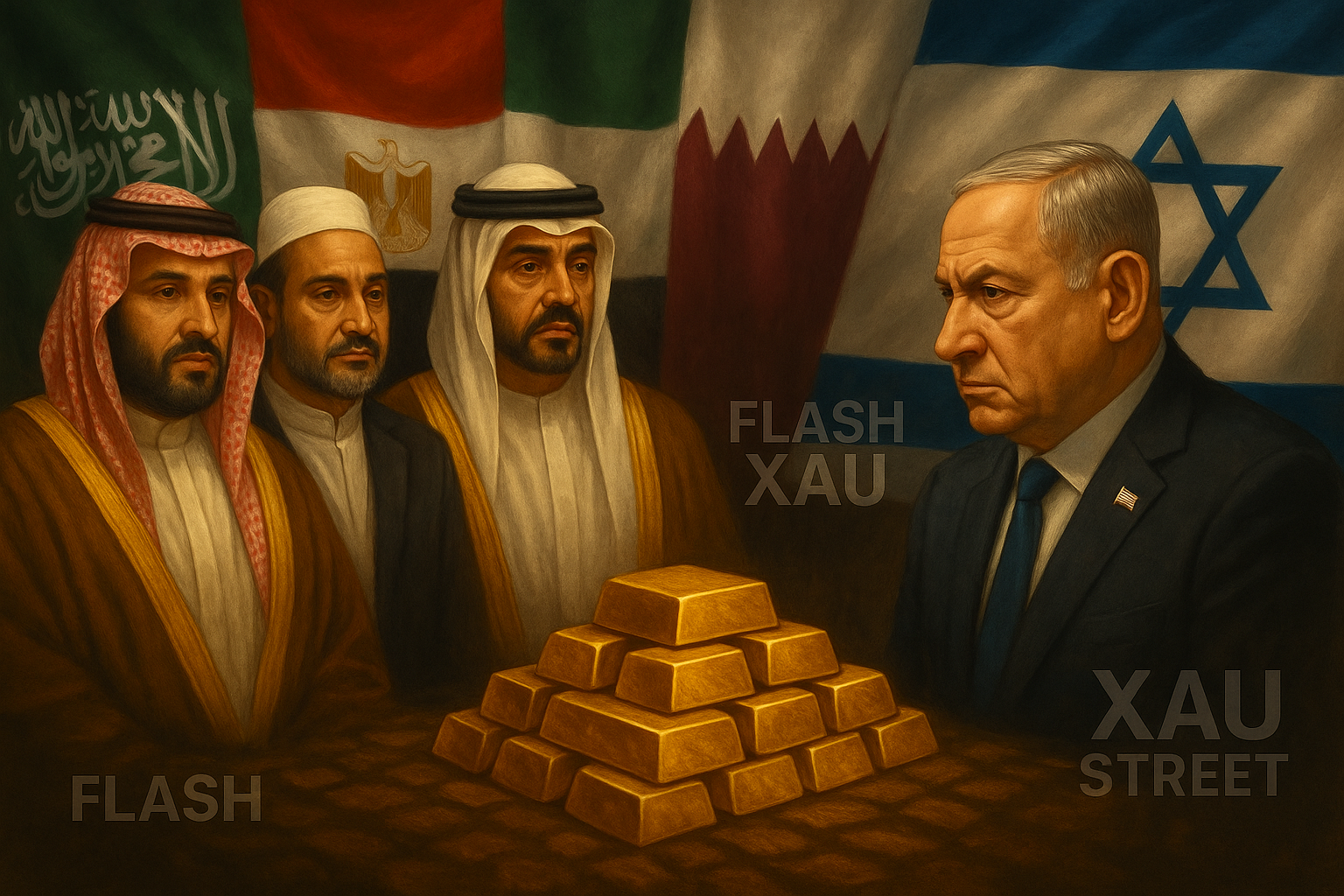 monde arabe avec lingot d’or – Réaction historique à Gaza avec dirigeants arabes denoncant israël
