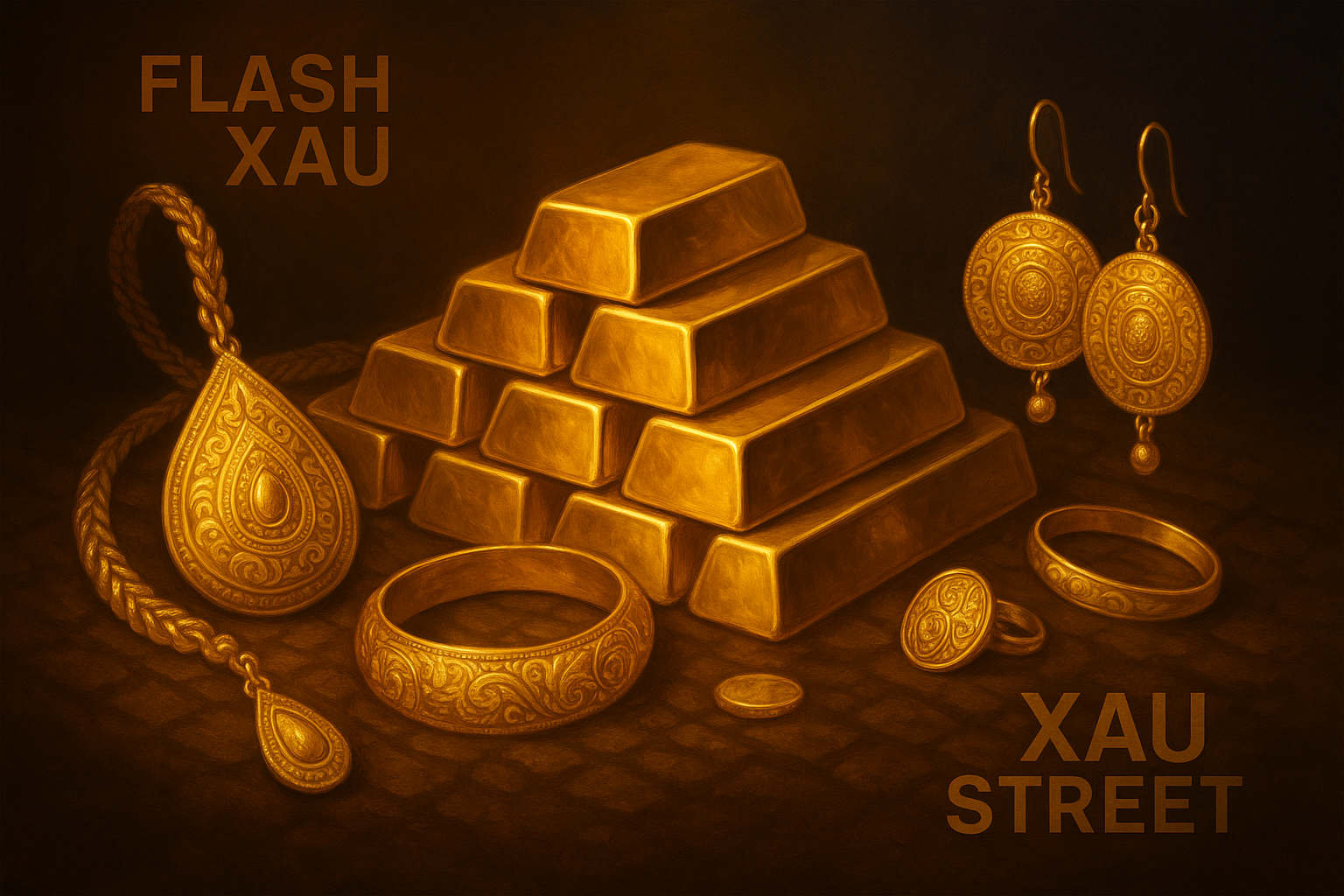 Bijoux et lingots en or 24 carats – symbole de richesse mondiale et valeur refuge