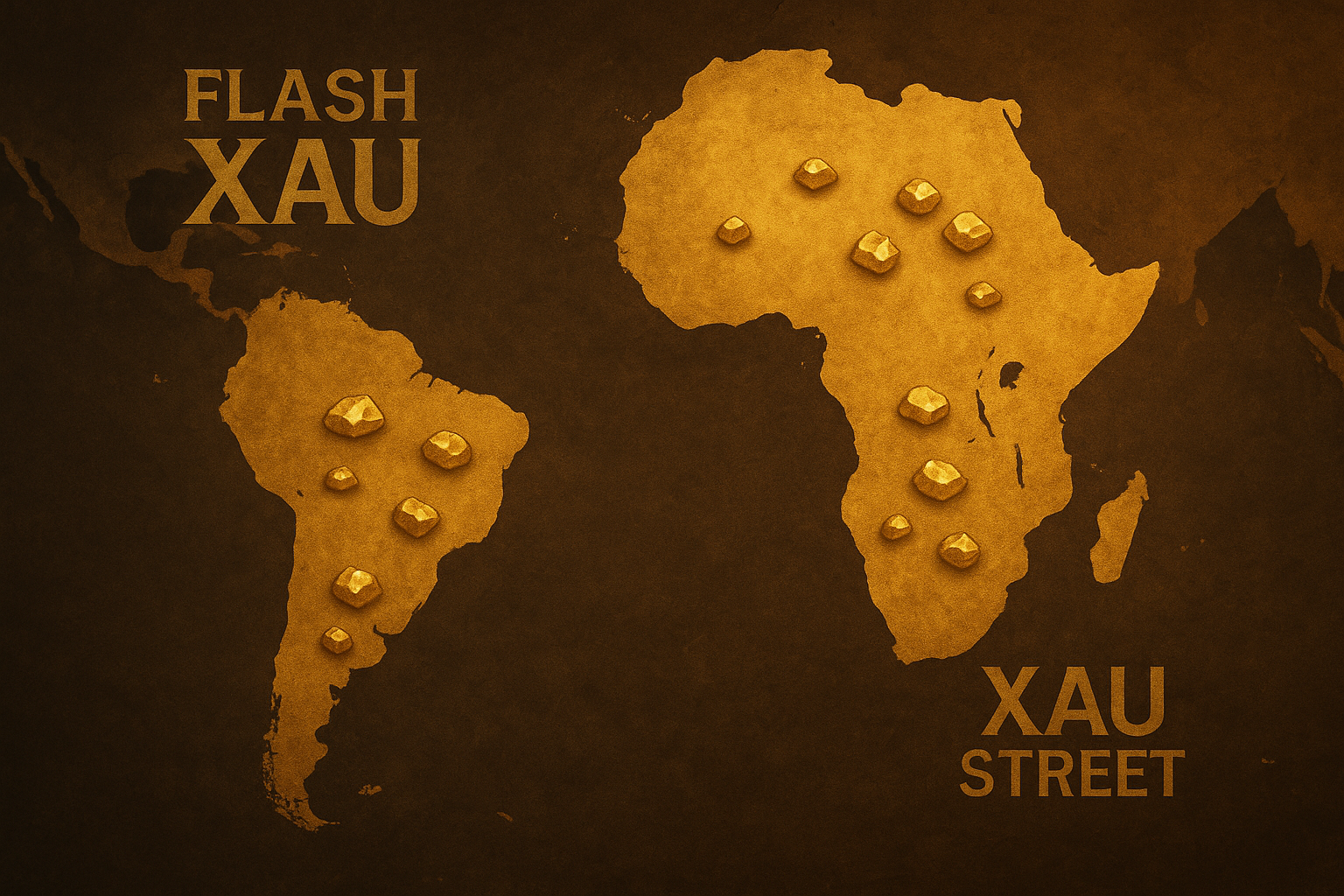 Carte symbolique Afrique et Amérique du Sud avec gisements d’or