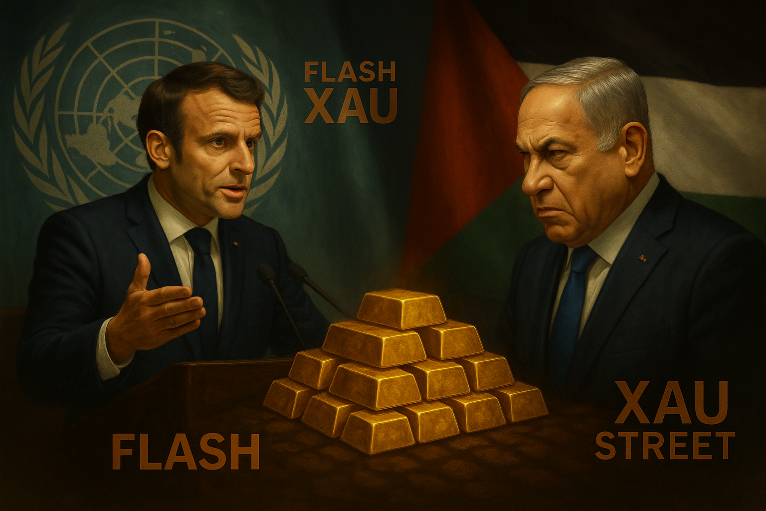 Emmanuel Macron à l’ONU annonçant la reconnaissance de la Palestine, lingots d’or en symbole de refuge