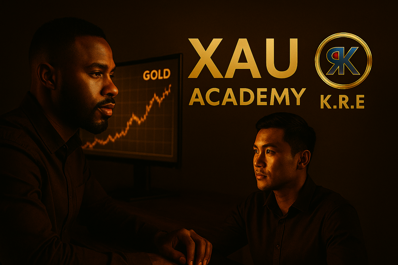Graphique doré avec investisseur confiant – K.R.E et XAU Academy