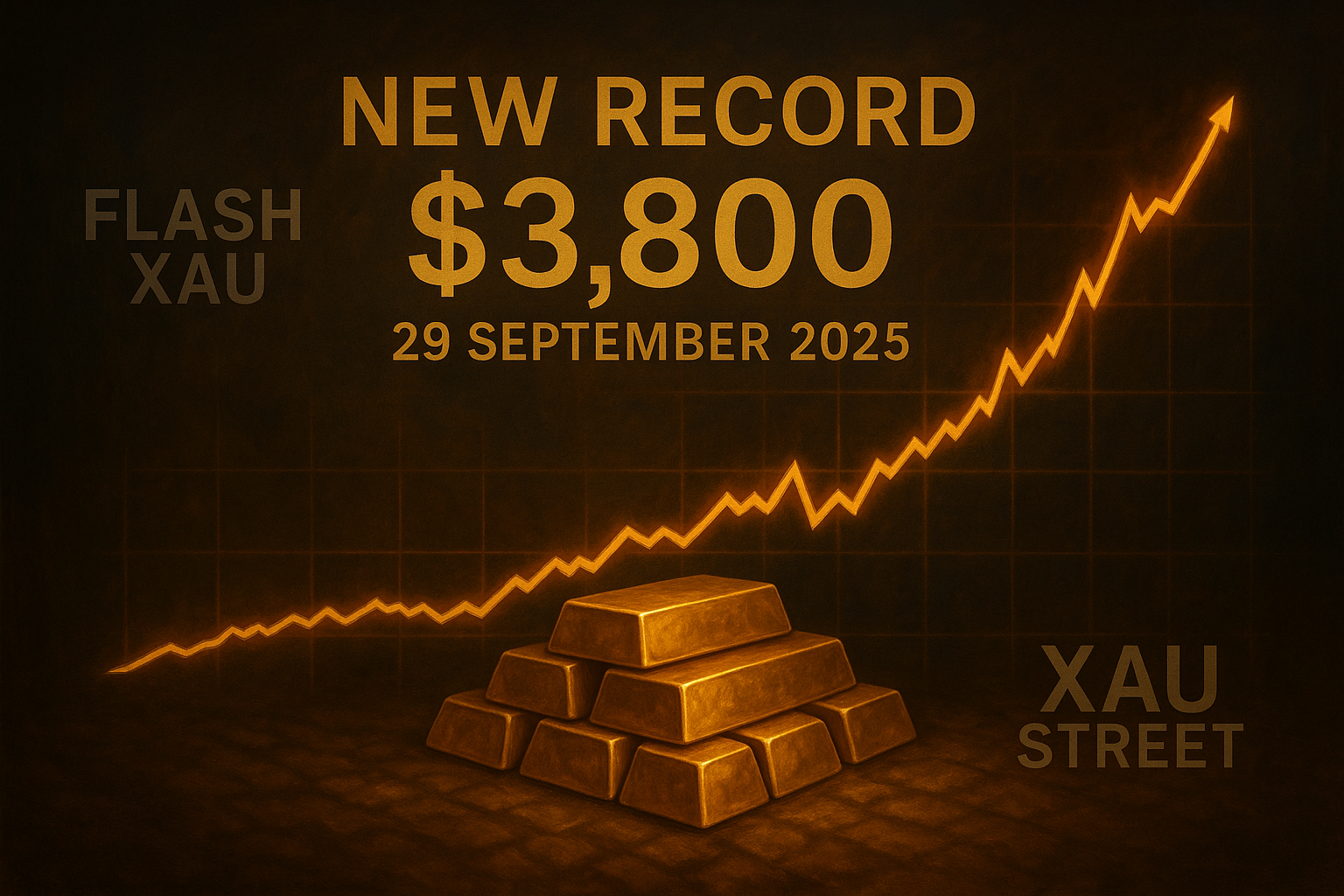 Graphique du cours de l’or franchissant les 3 800 $ le 29 septembre 2025