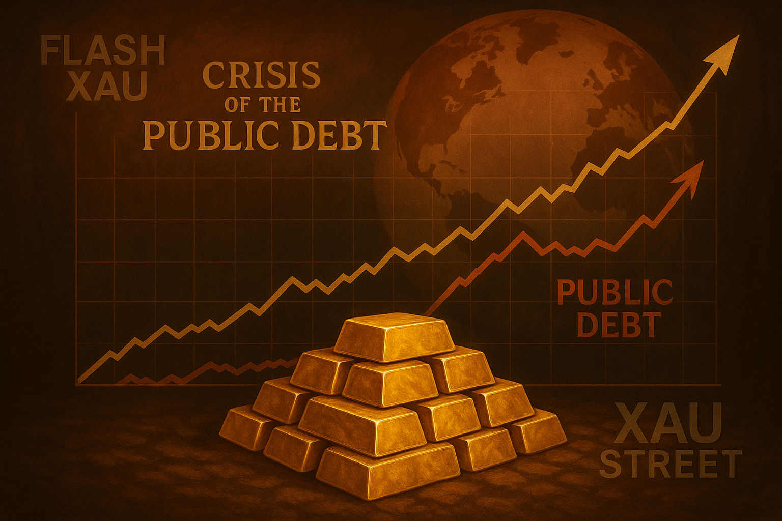 Graphique illustrant la dette publique mondiale et la montée de l’or comme refuge