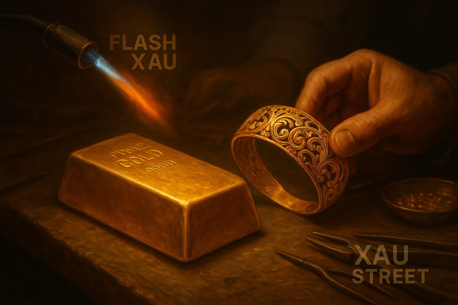 Lingot d’or transformé en bijou de luxe dans un atelier de joaillerie