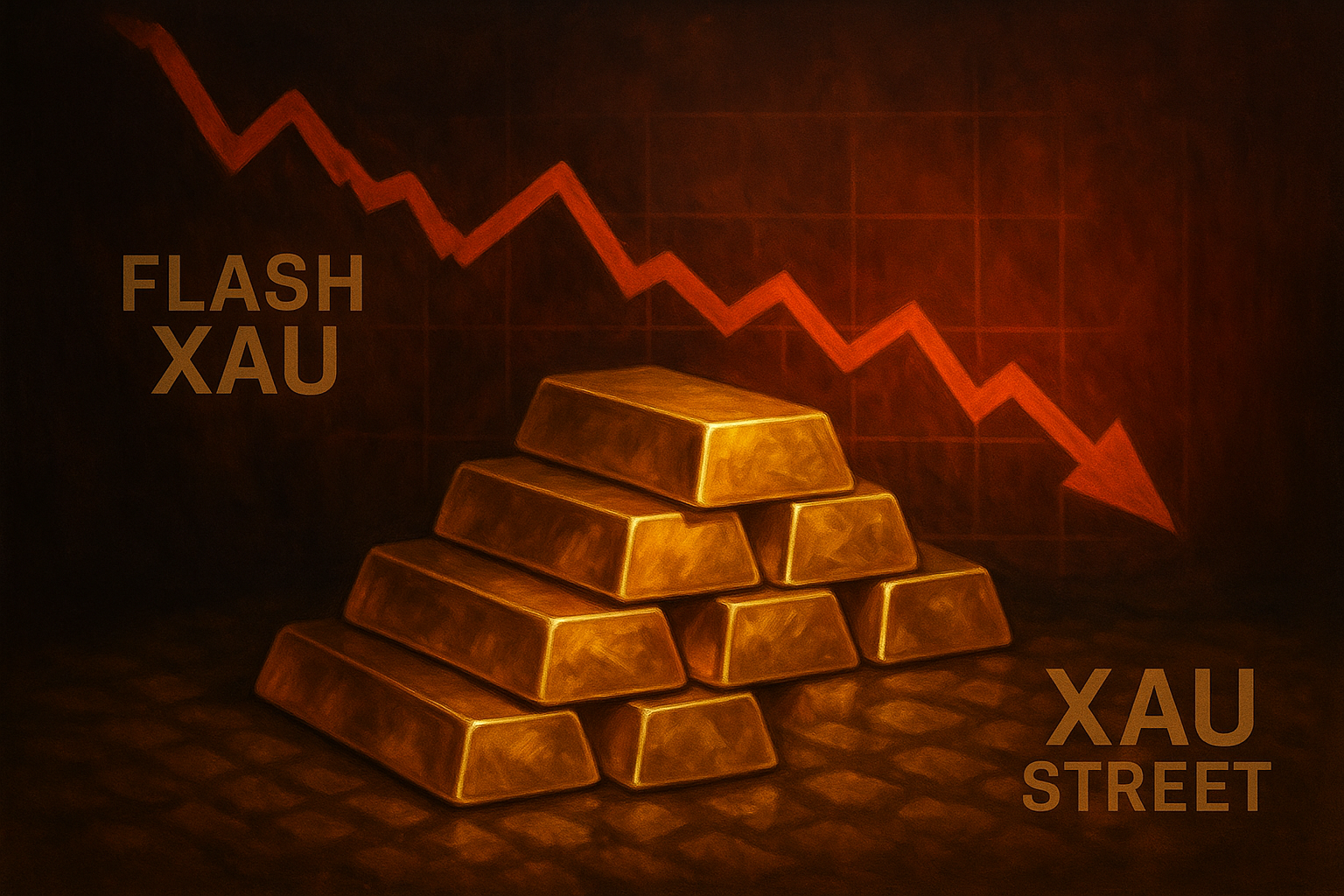 Lingots d’or brillants devant un graphique rouge symbolisant un krach financier