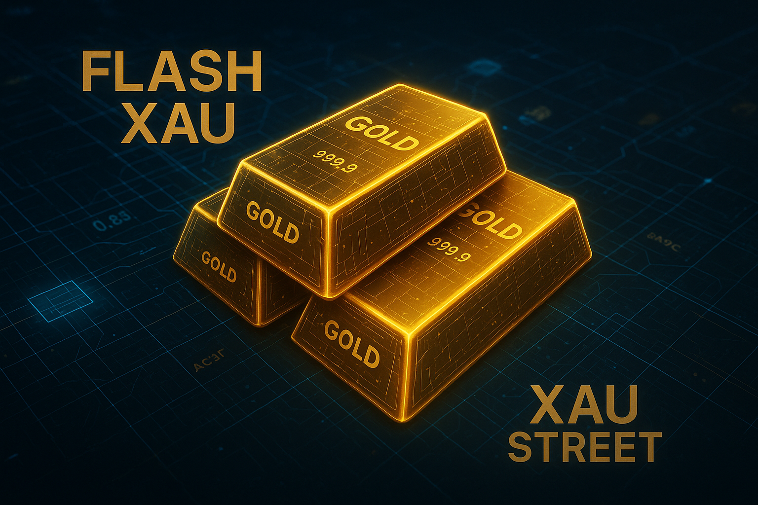 Lingots d’or numériques flottant sur une interface blockchain futuriste