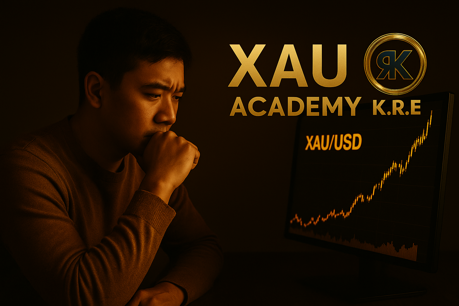 Trader concentré découvrant la psychologie du succès grâce au trading de l’or avec K.R.E