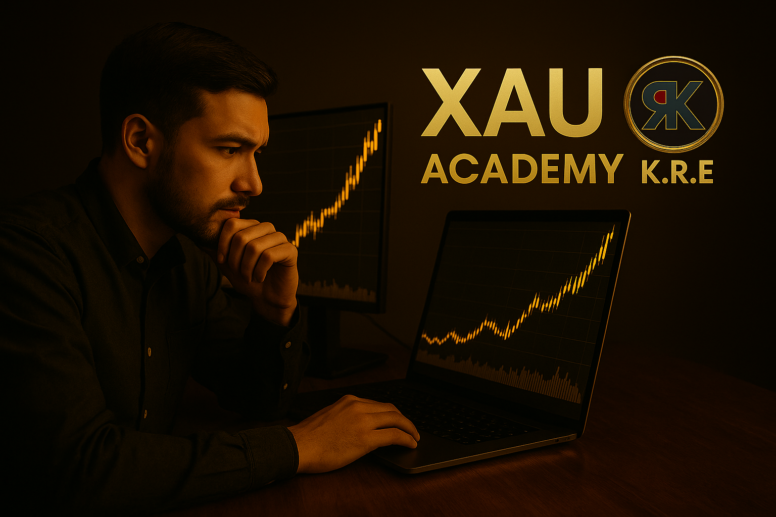 Trader concentré passant de la théorie aux résultats avec la méthode K.R.E sur XAU Academy