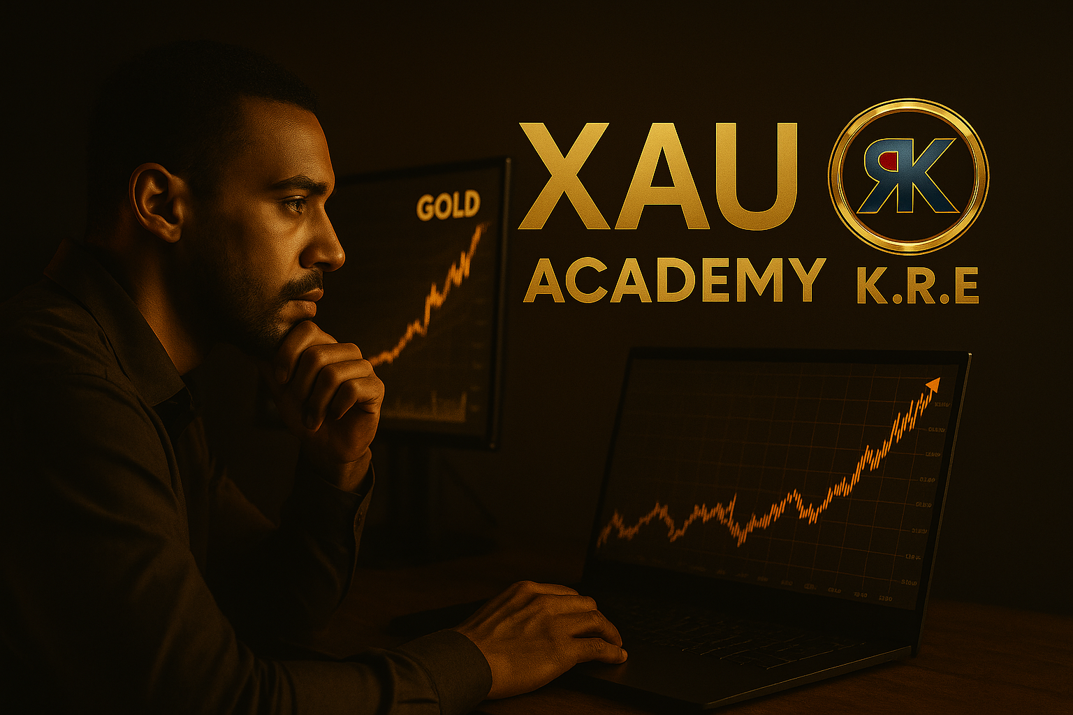 Trader observant la montée de l’or et changeant de vision grâce à K.R.E et XAU Academy