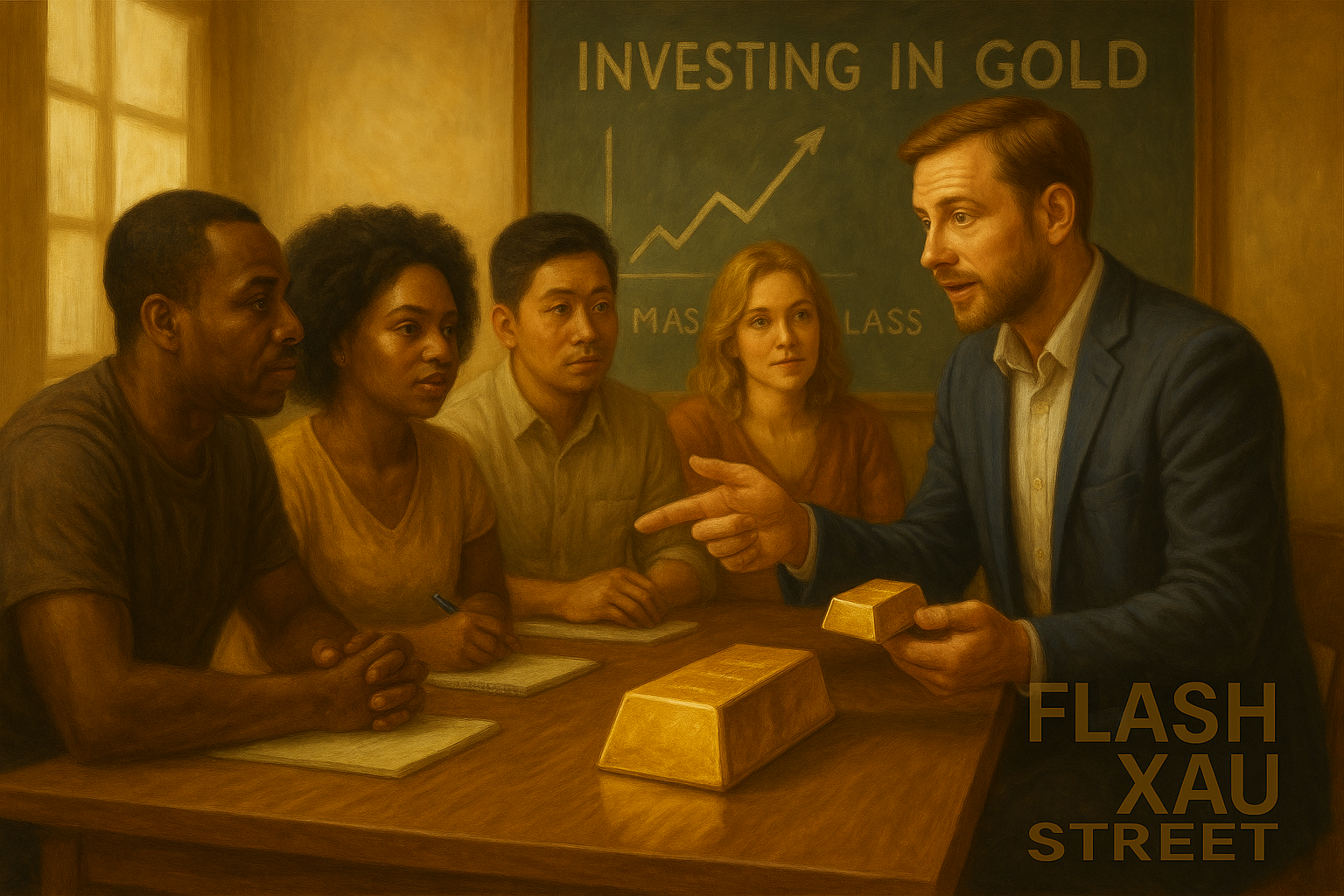 Acheteur d’or débutant recevant un conseil professionnel – formation avant achat