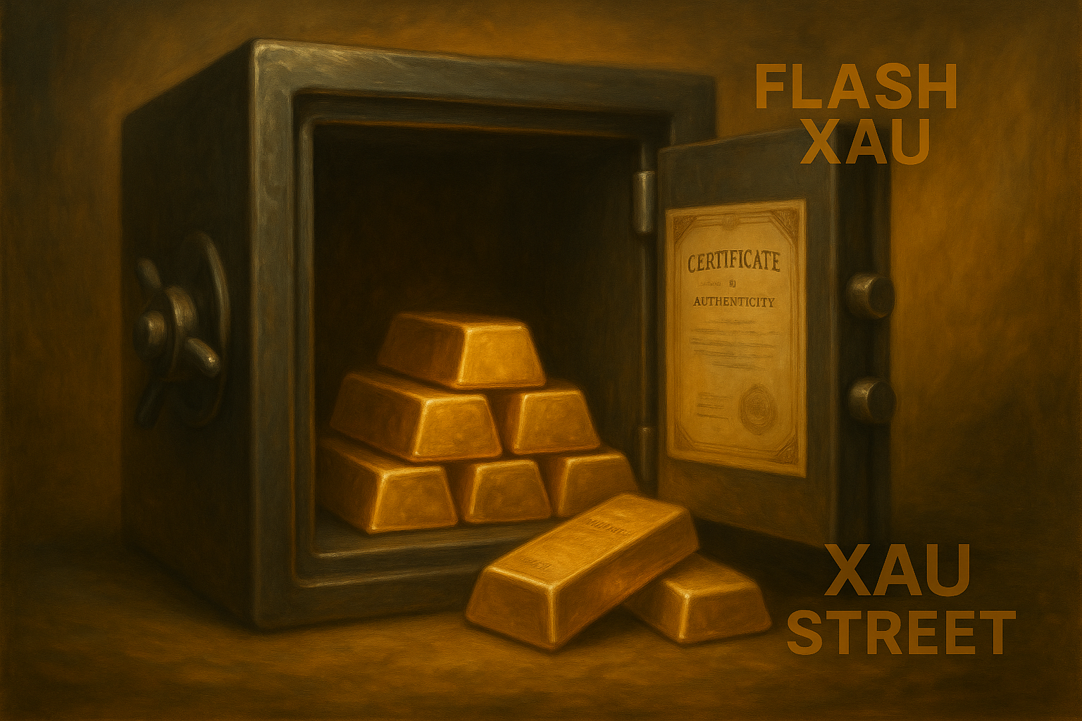 Coffre privé sécurisé contenant des lingots d’or avec certificat de possession
