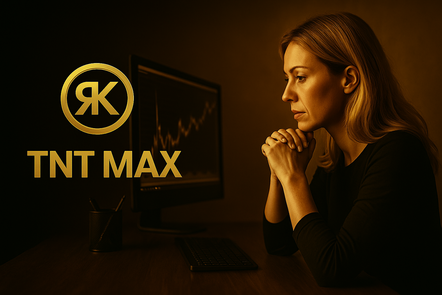 Femme concentrée durant une consultation TNT MAX avec logo K.R.E