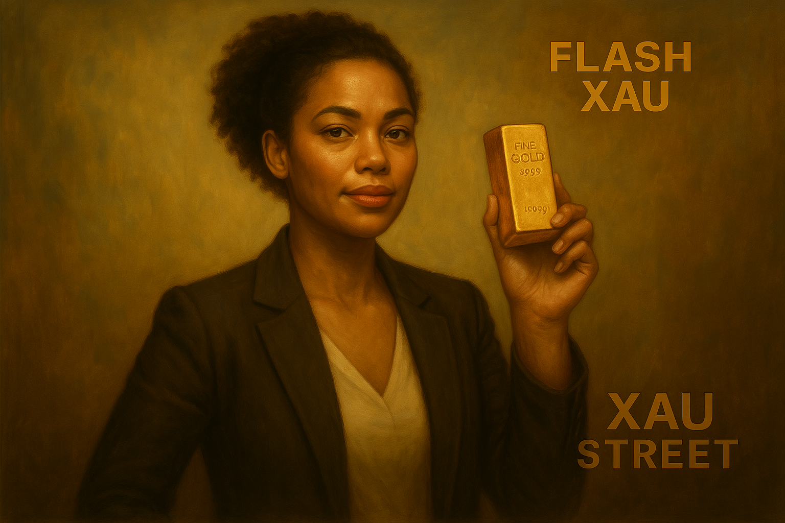 Femme entrepreneure tenant un lingot d’or – symbole d’indépendance financière