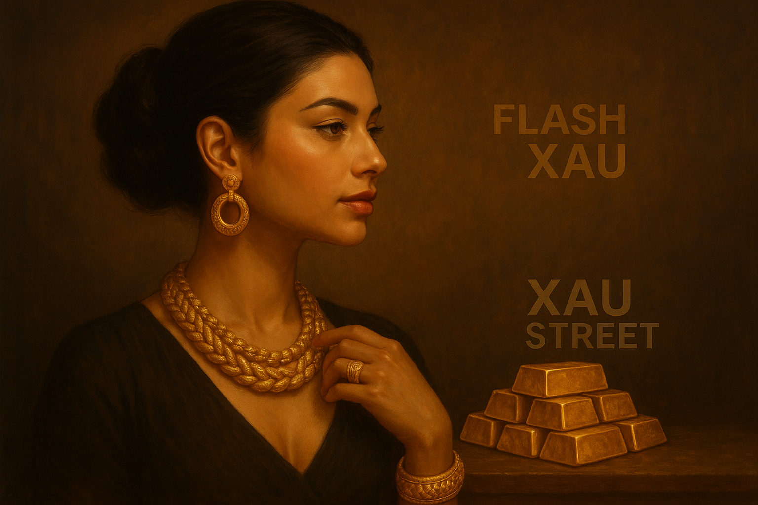 Femme portant des bijoux en or massif – Retour du luxe intemporel en 2025