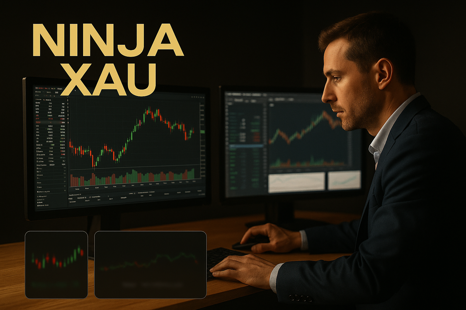 Homme concentré tradant XAU:USD sur NinjaTrade