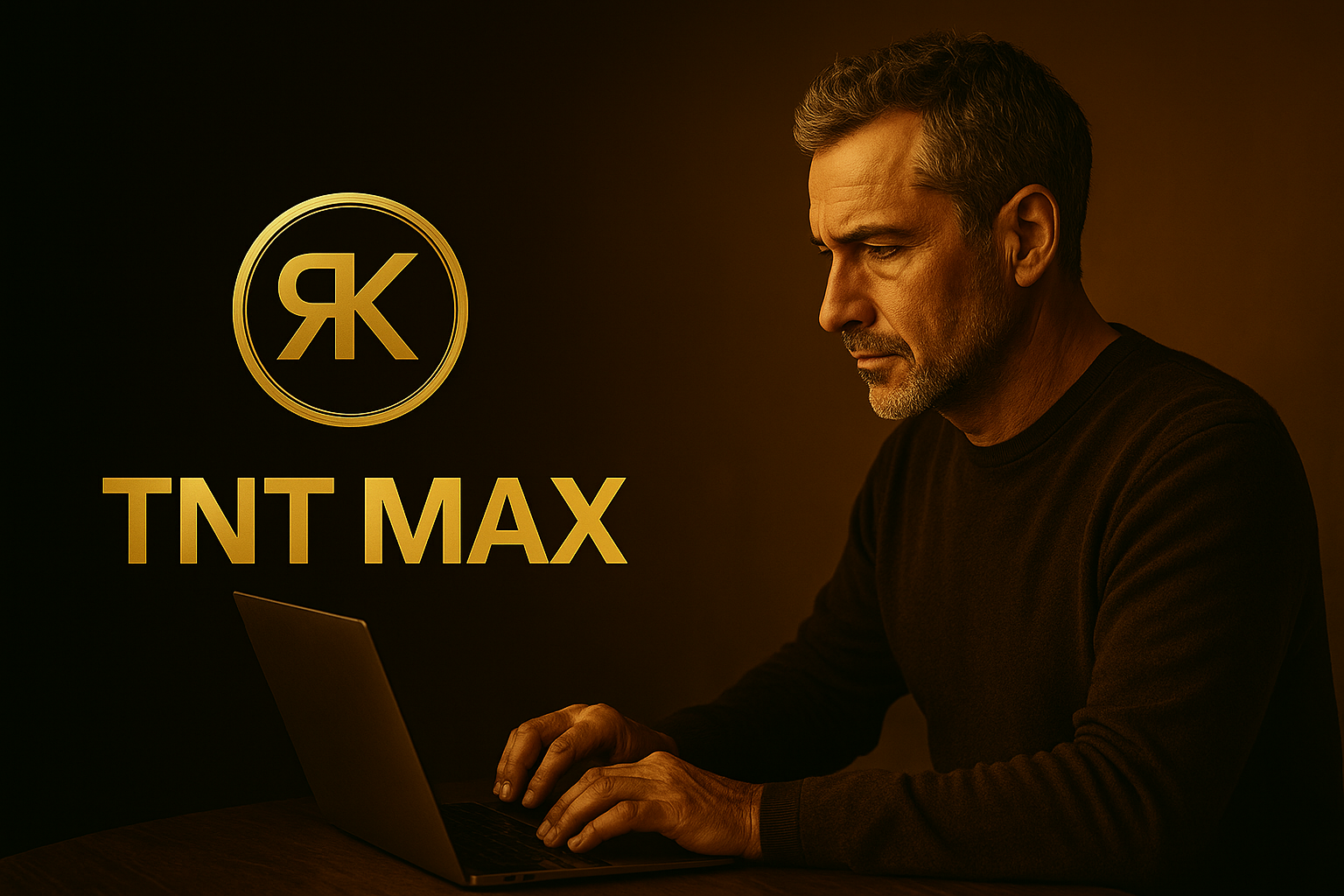 Homme déterminé agissant dès aujourd’hui dans une ambiance dorée K.R.E – TNT MAX