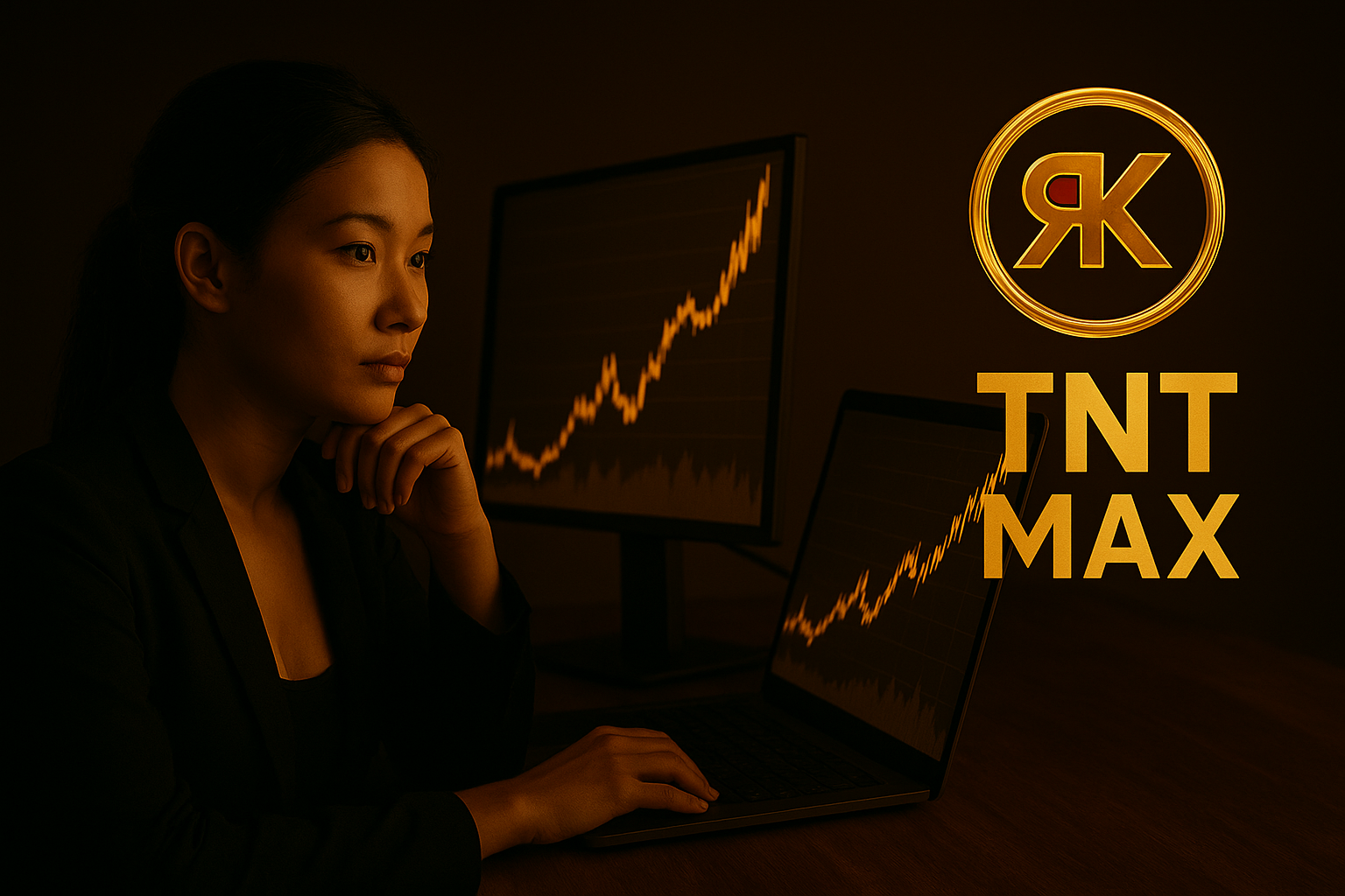 Illustration du programme TNT MAX de K.R.E, symbole de la transformation financière et de la montée en puissance grâce à l’or et à l’action.