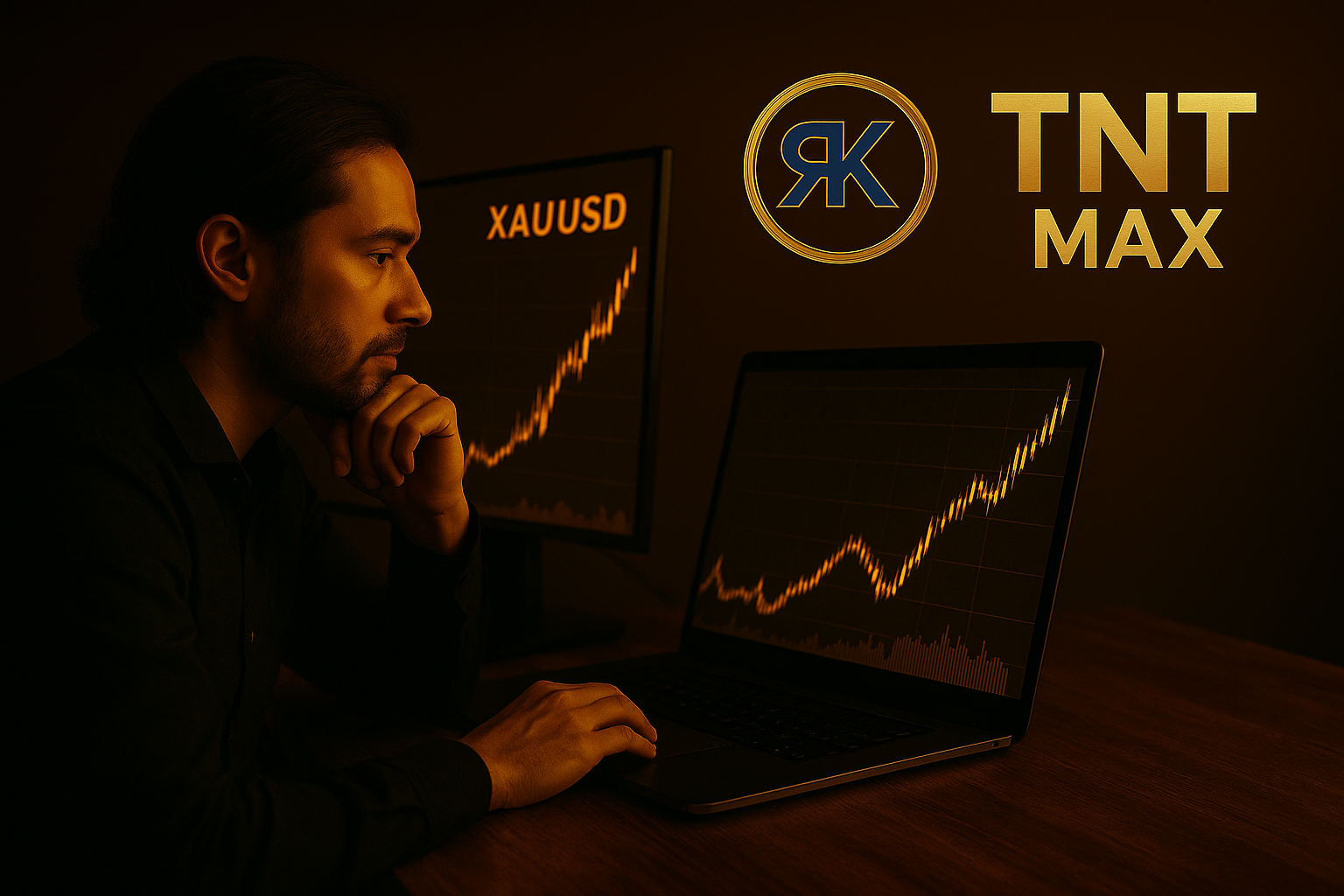Illustration du programme TNT MAX de K.R.E symbolisant la réussite des traders sur le marché de l’or