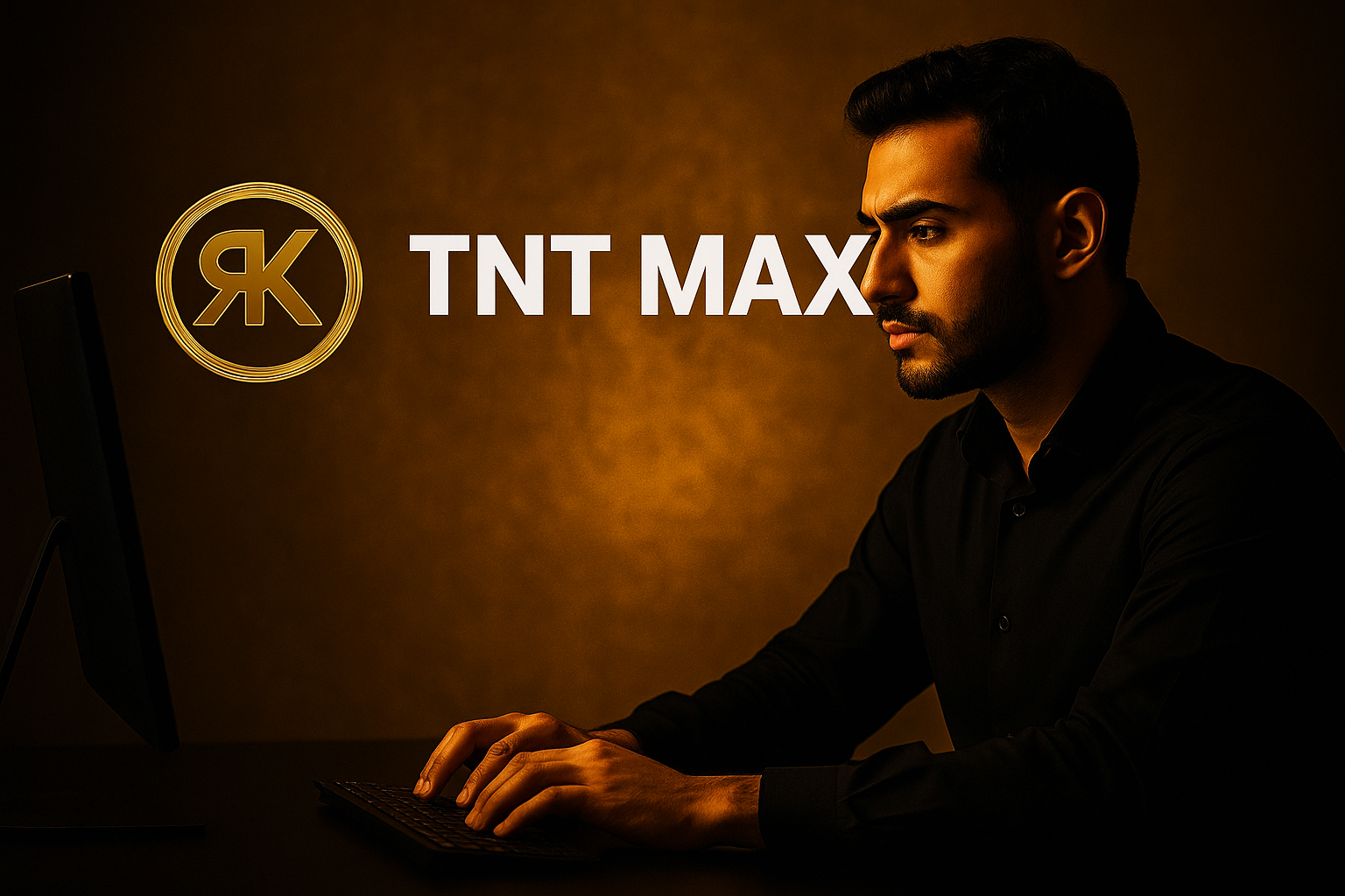 Image horizontale d’un entrepreneur concentré devant son écran, symbolisant le passage à l’action et la prise de contrôle grâce à TNT MAX et K.R.E.