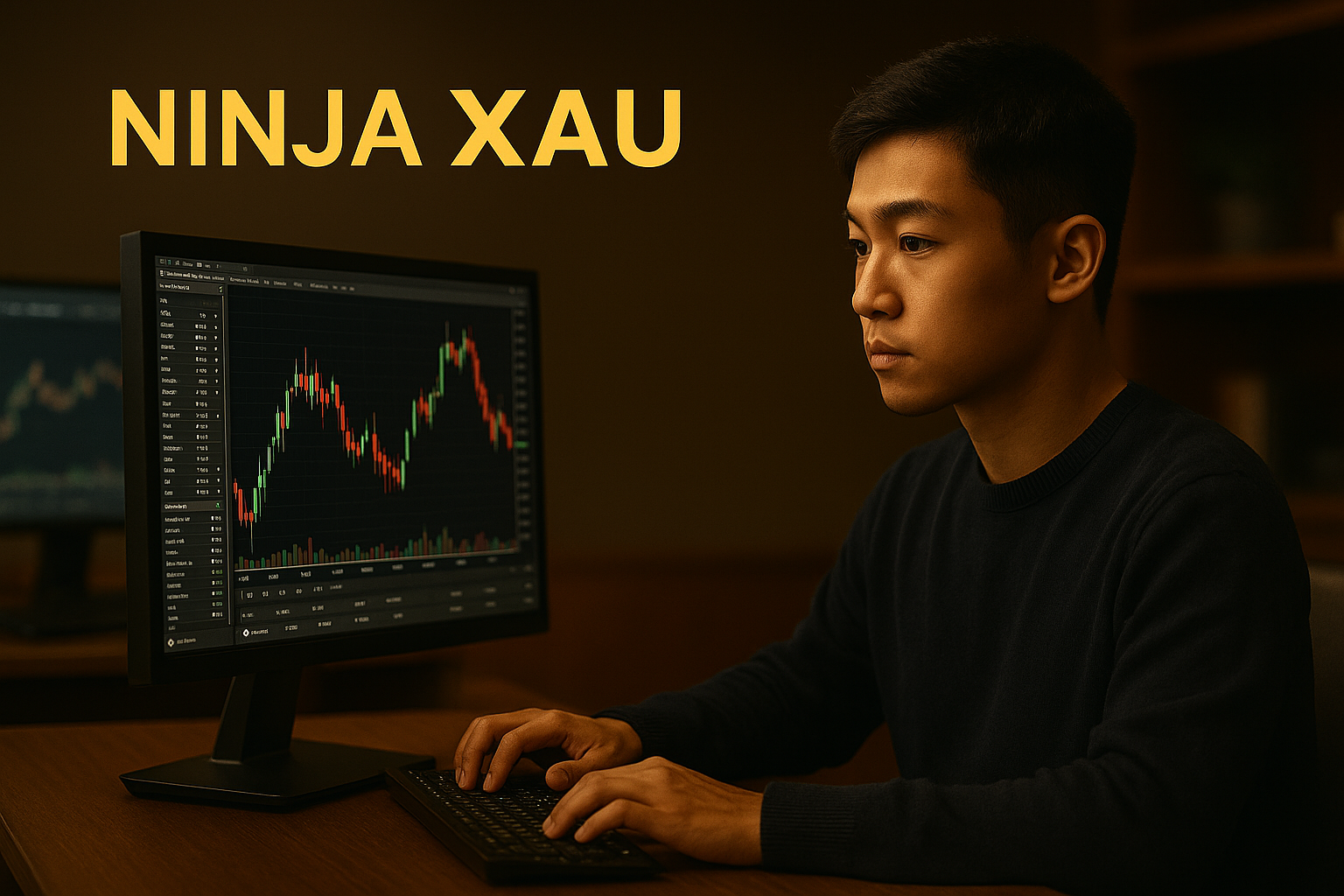 Image promotionnelle Ninja XAU avec jeune homme débutant dans le trading