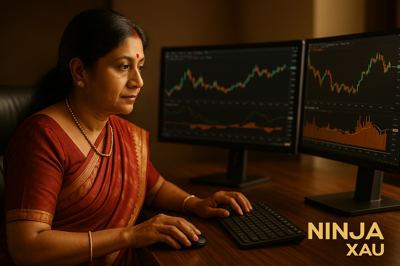 Image promotionnelle Ninja XAU – trader asiatique devant graphiques NinjaTrader