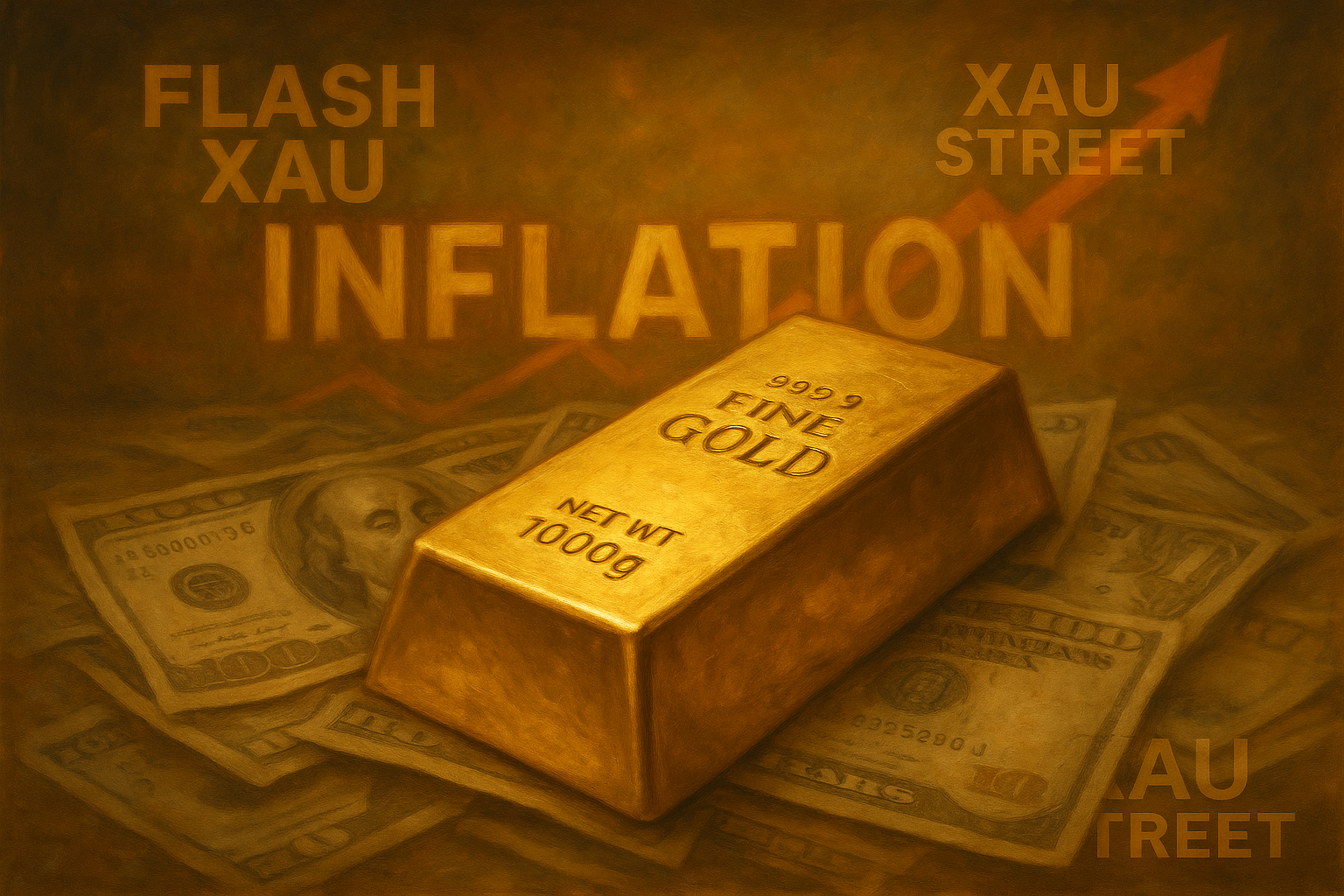 Lingot d’or sur fond de billets dévalués – symbole de protection contre l’inflation