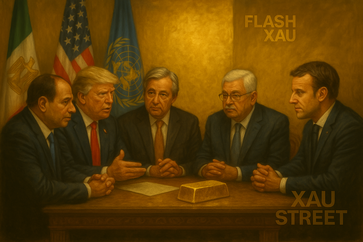 Sommet de paix à Gaza en Égypte – Scène diplomatique avec fond or