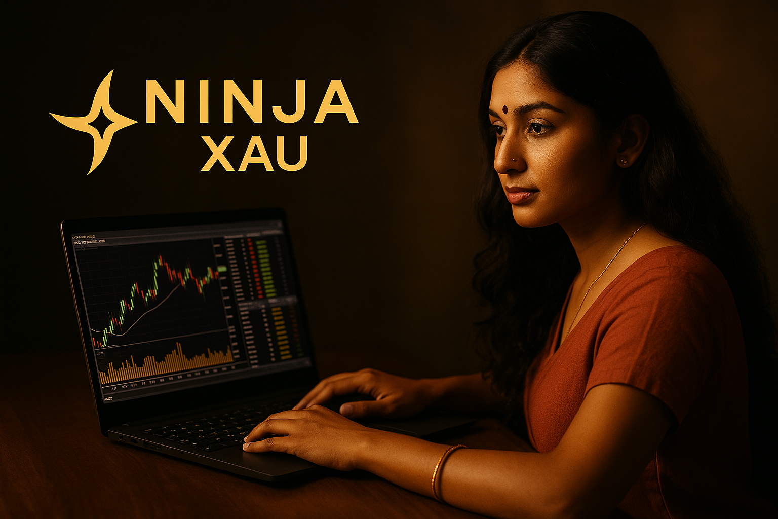 “Visuel Ninja XAU avec trader latino – plateforme de trading or en temps réel”