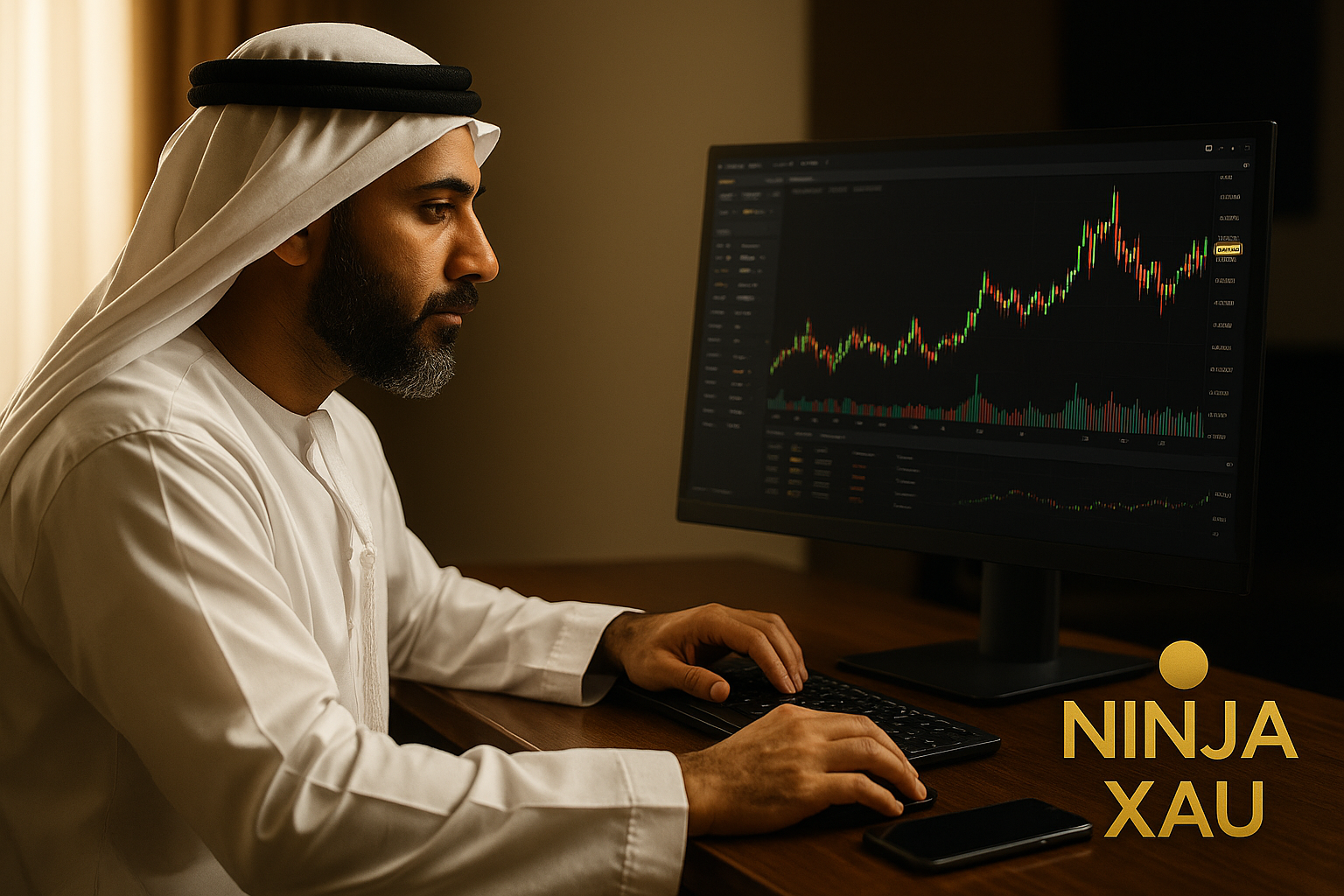 trader analysant la hausse de l’or sur NinjaTrader – plateforme XAU/USD