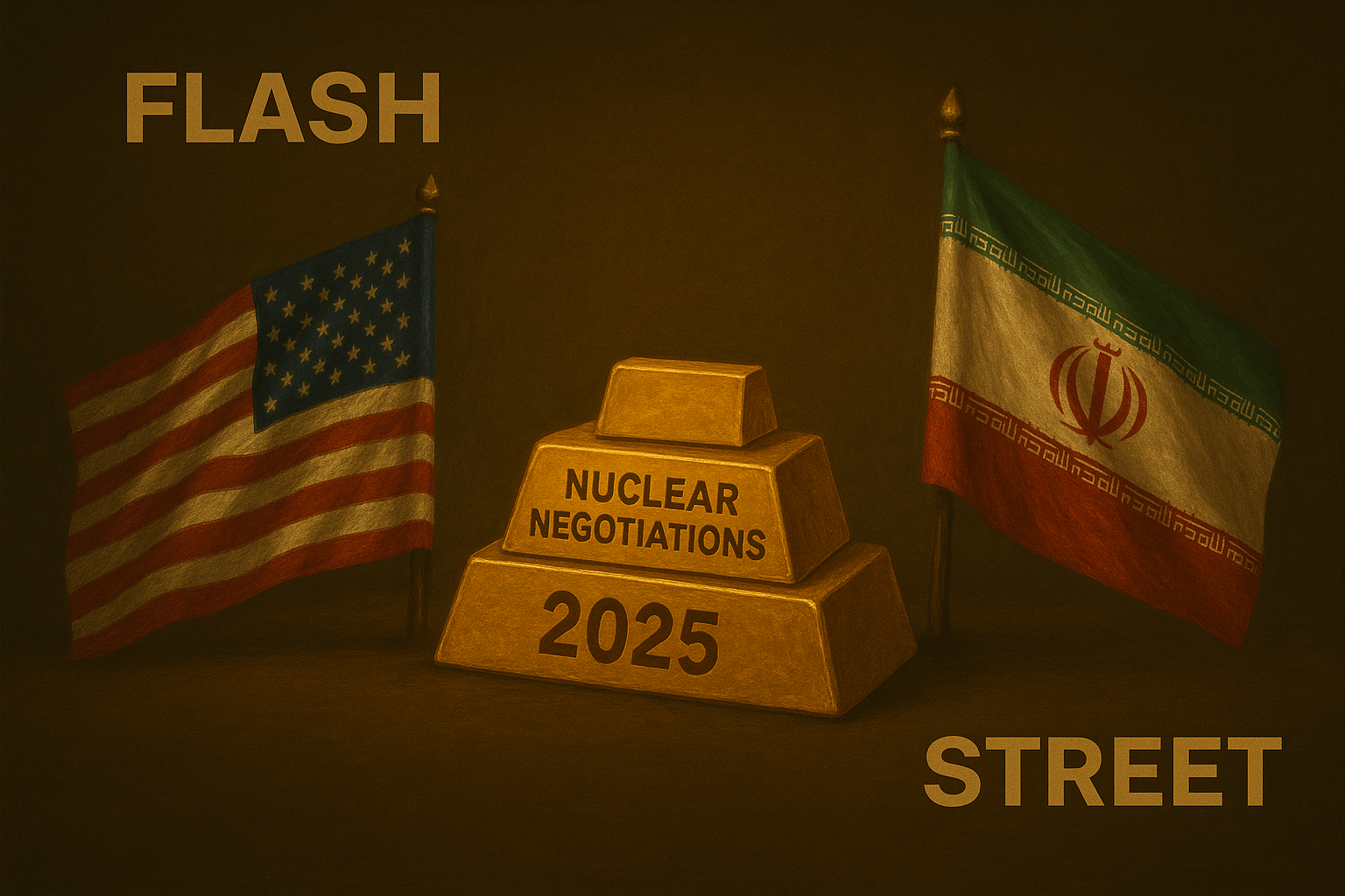 Drapeaux USA et Iran — négociations nucléaires 2025 — impact sur l’or