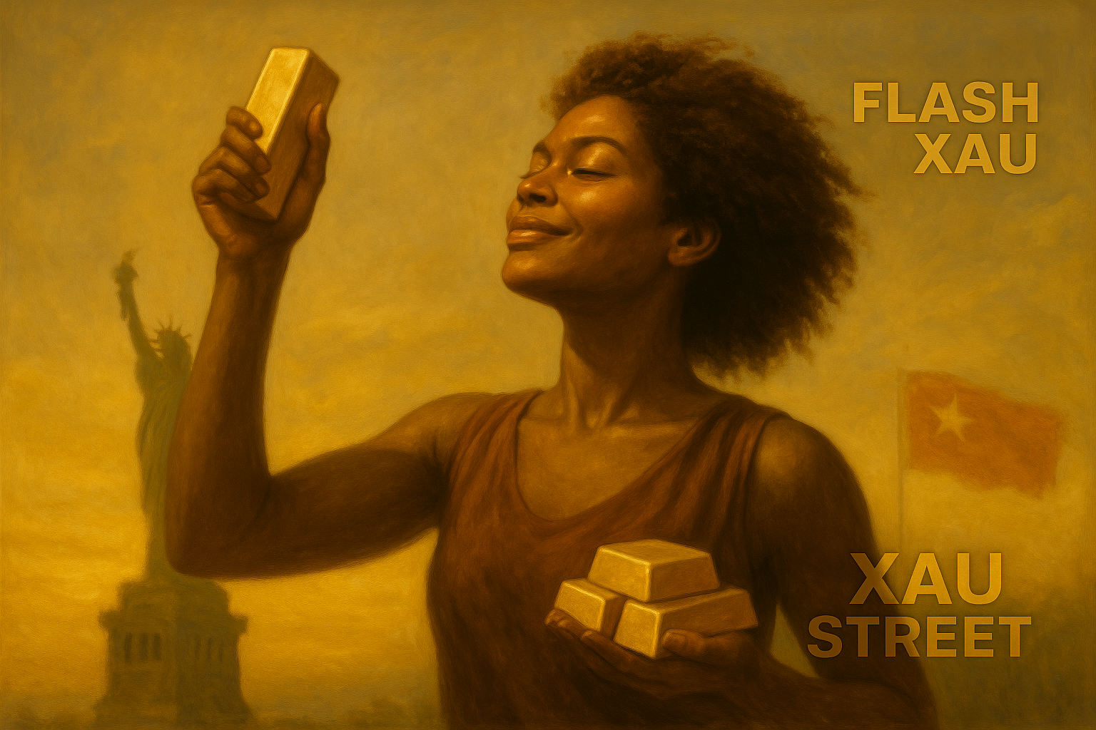 Femme, or et Statue de la Liberté