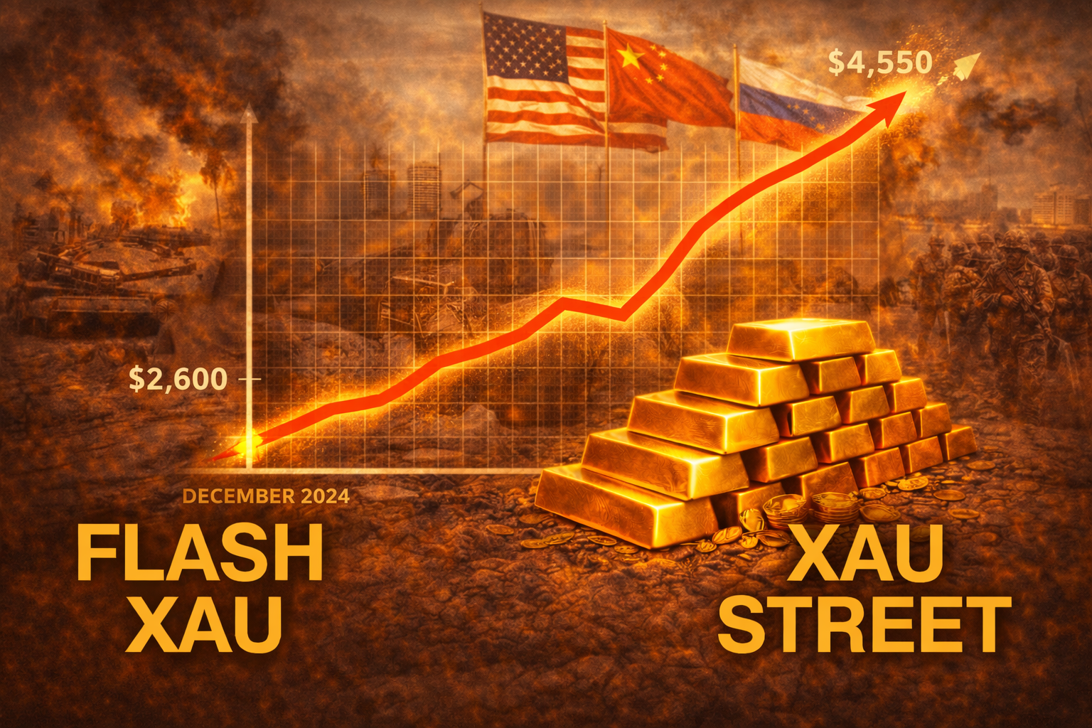 Graphique du prix de l’or atteignant 4 550 $ en 2025 sur fond de tensions géopolitiques mondiales