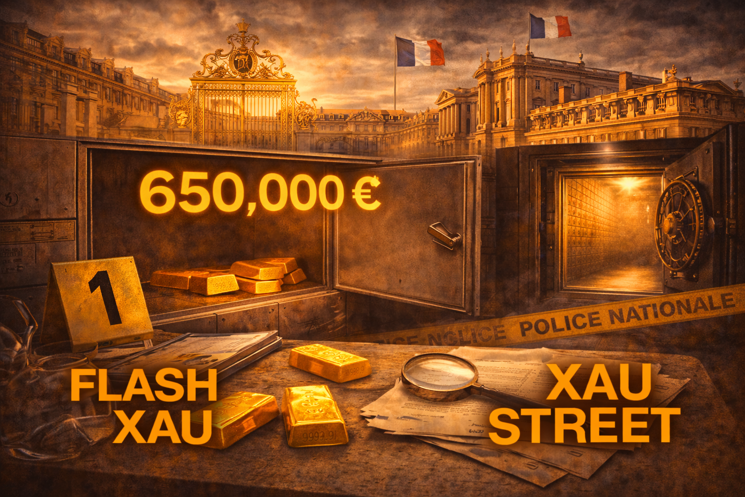 Coffre bancaire ouvert sans lingots d’or à Versailles symbole de perte d’épargne