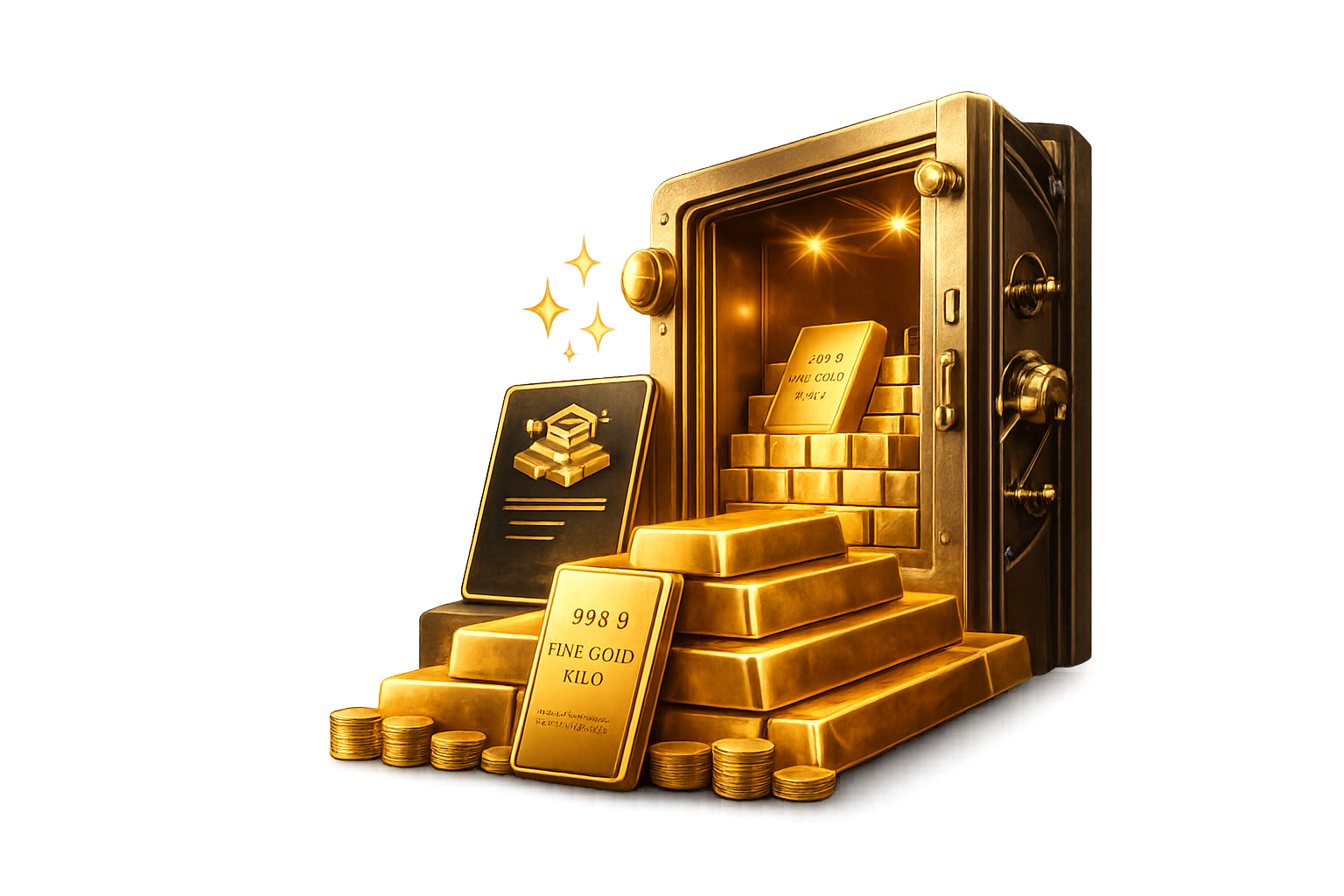 Icône coffre sécurisé avec lingots d’or 24K – XAU Reserve Access stockage or à Dubaï