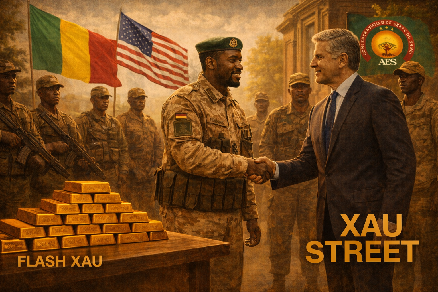 Rencontre diplomatique à Bamako entre représentants américains et maliens avec l’or au centre comme symbole de souveraineté stratégique au Sahel