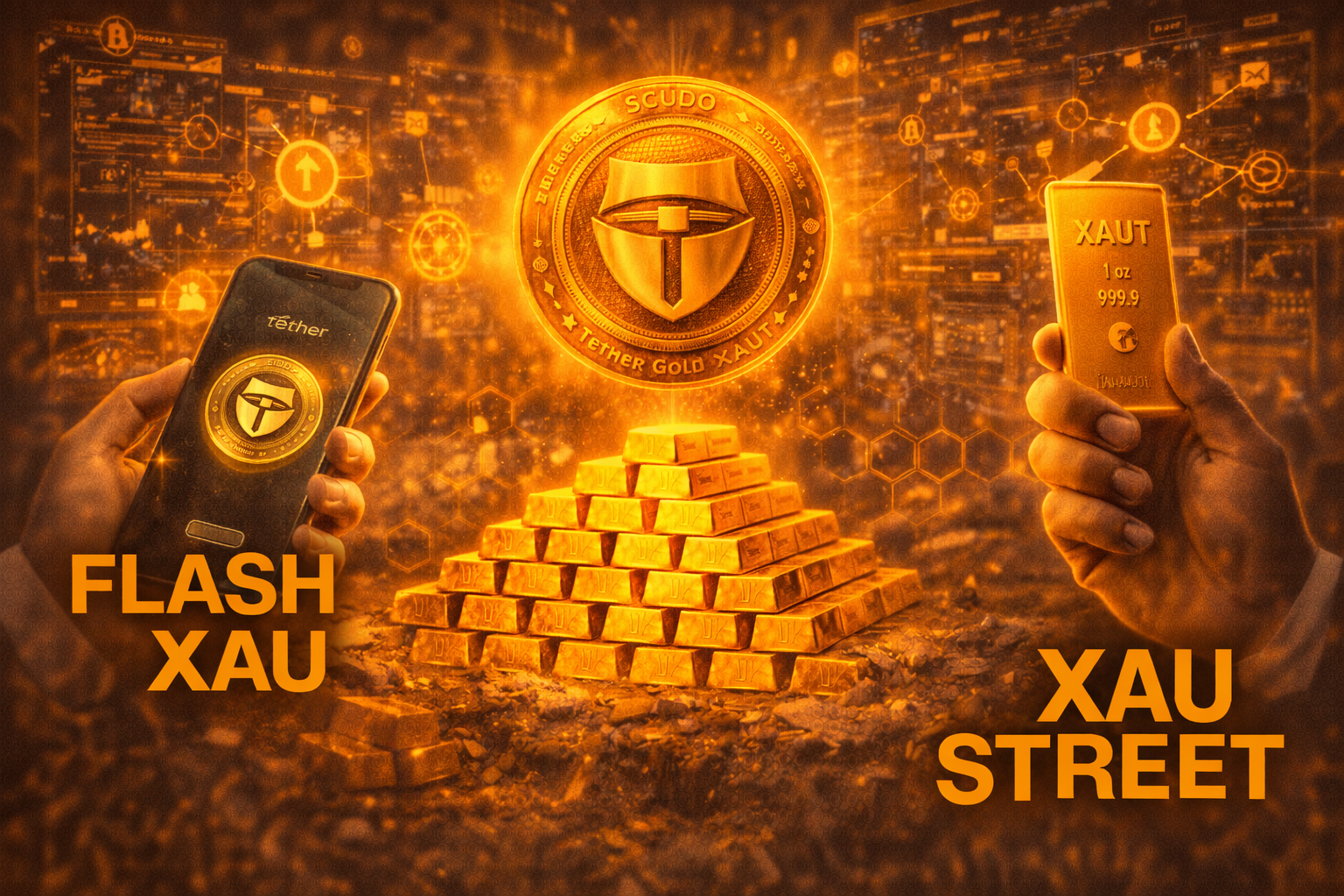 Représentation d’un jeton Scudo XAUT symbolisant l’or numérique fractionné