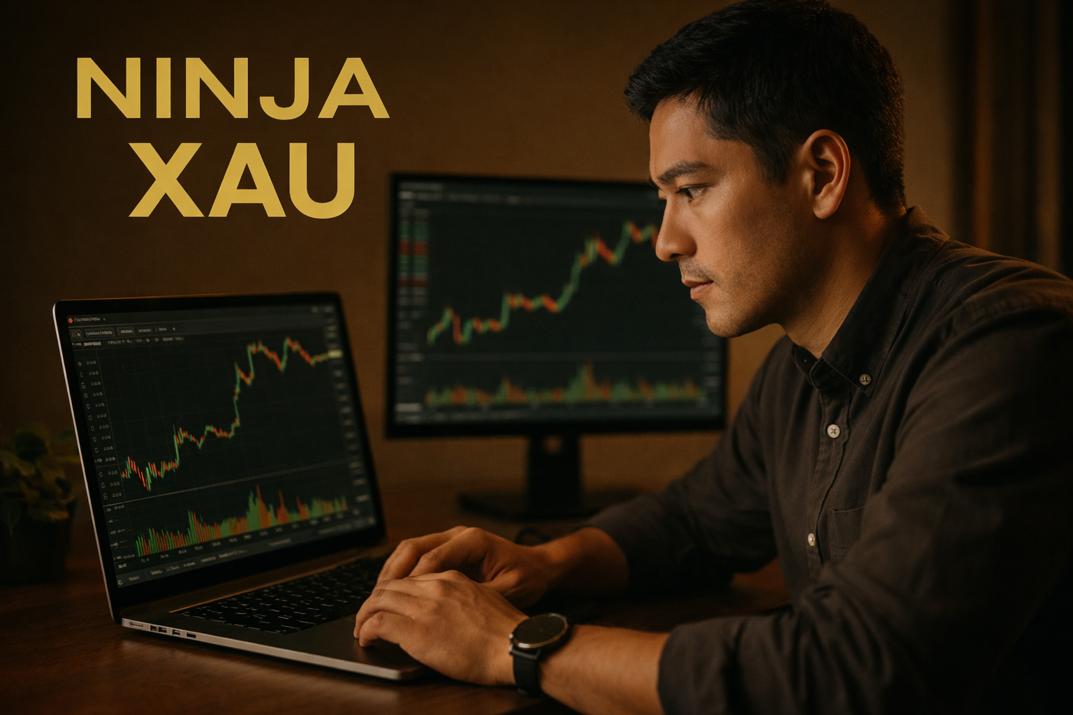 Trader analysant le flux du marché de l’or avant d’entrer en position sur Ninja XAU