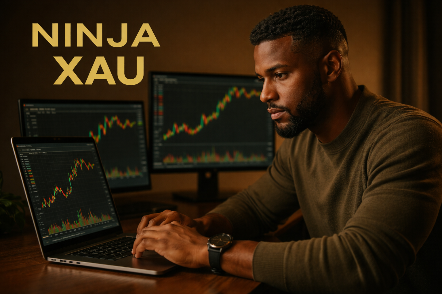 Trader observant le marché de l’or sur Ninja XAU avant exécution d’ordre