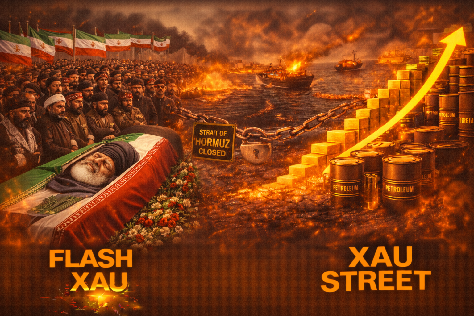 Carte géopolitique du Moyen-Orient illustrant la crise Iran, Mort de Khamenei, Ormuz et l’impact stratégique sur le marché mondial de l’or